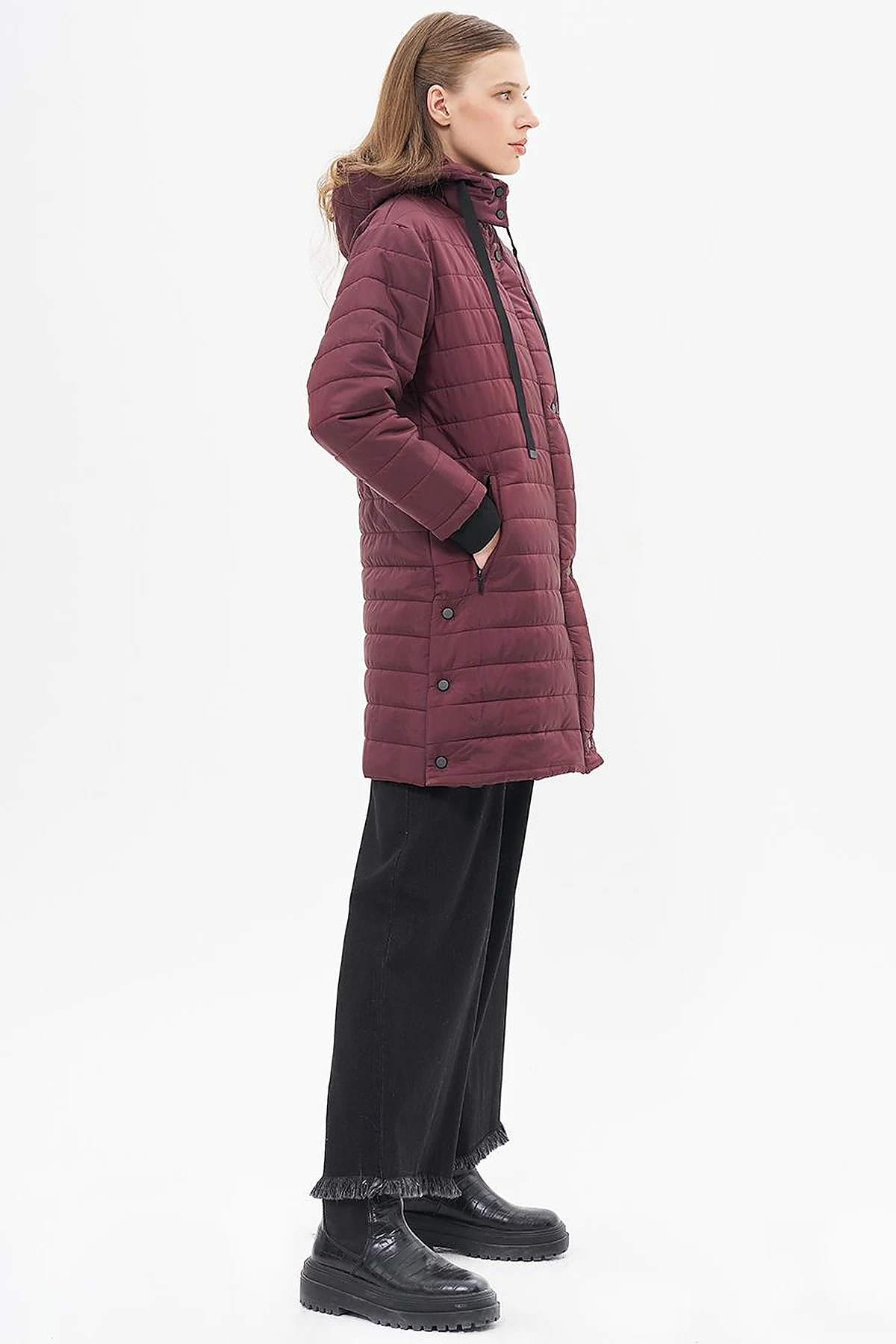 High Collar Hooded Anorak Coat Plum