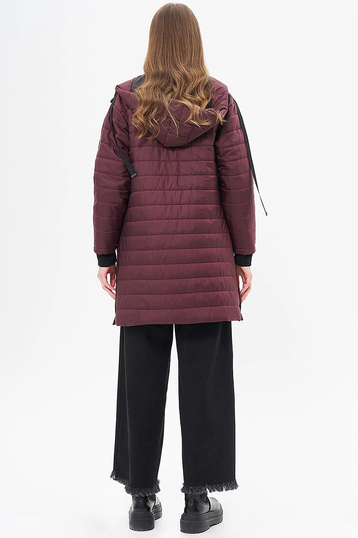 High Collar Hooded Anorak Coat Plum