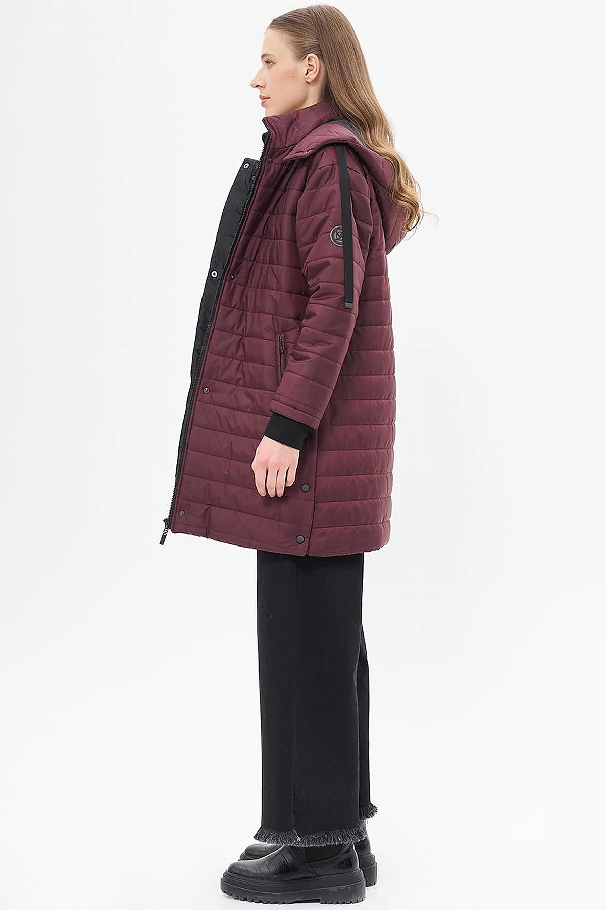 High Collar Hooded Anorak Coat Plum