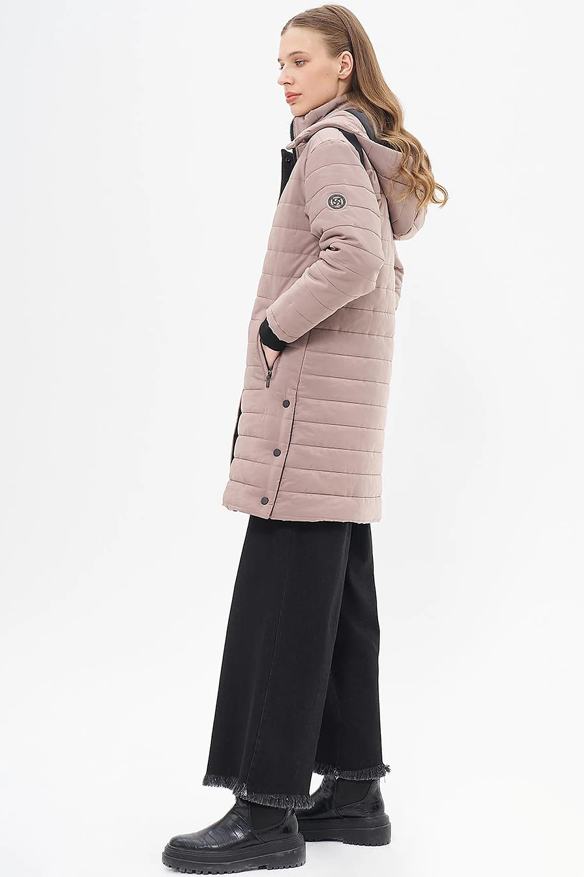 High Collar Hooded Quilted Anorak Coat Mink