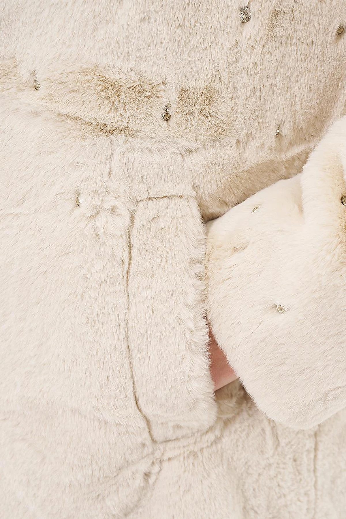 Stone Detailed Plush Coat Ecru 