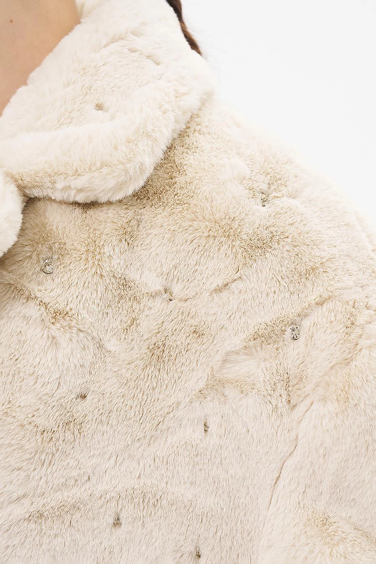 Stone Detailed Plush Coat Ecru 