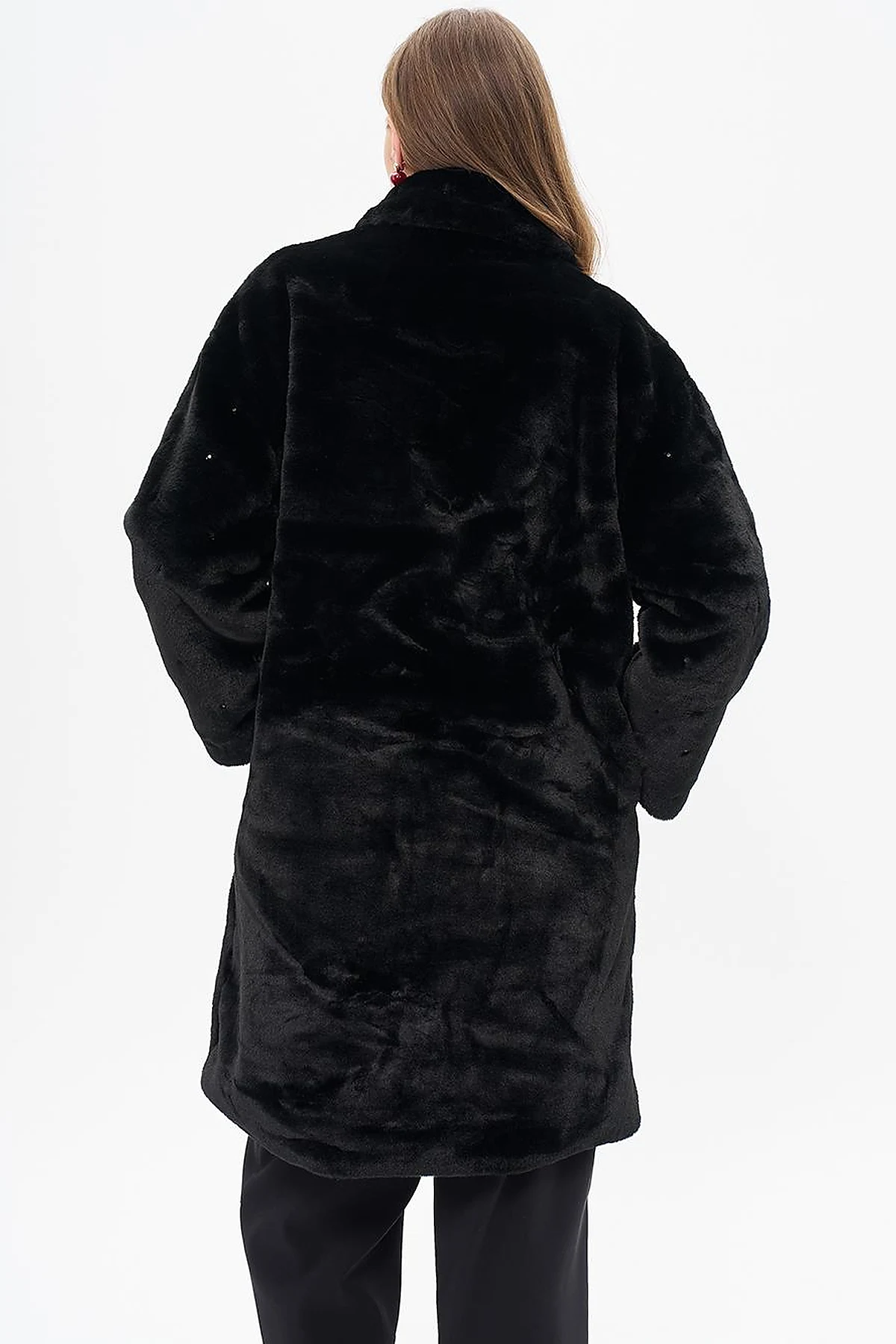 Stone Detailed Plush Coat Black 