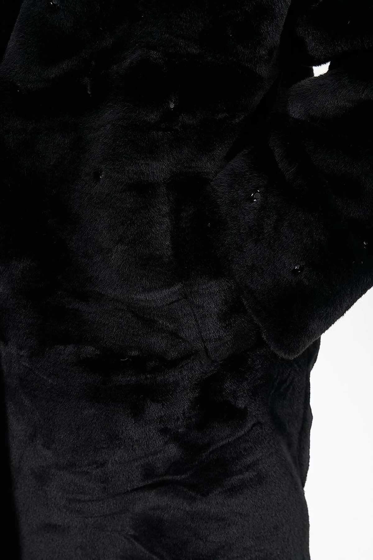Stone Detailed Plush Coat Black 