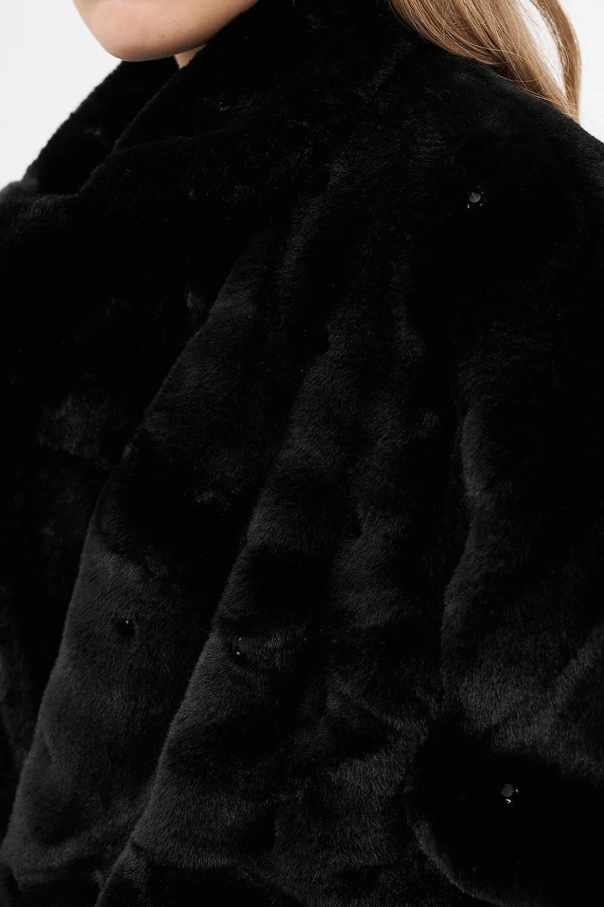 Stone Detailed Plush Coat Black 