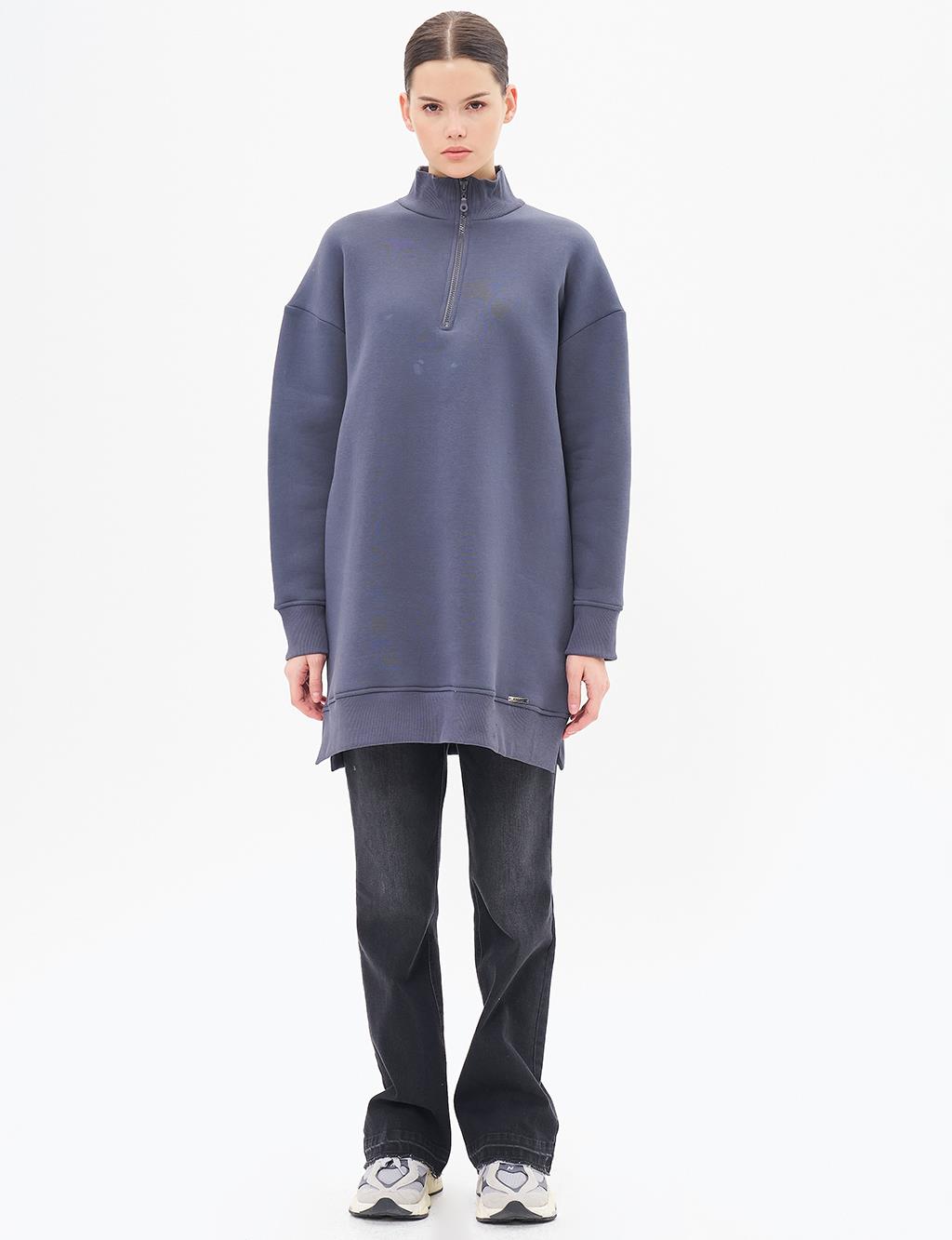 Drop-Shoulder Zip-Up Sweatshirt - Anthracite