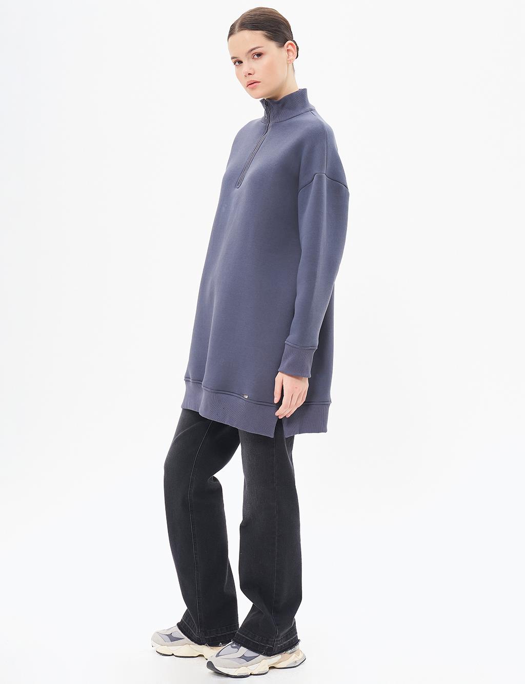 Drop-Shoulder Zip-Up Sweatshirt - Anthracite