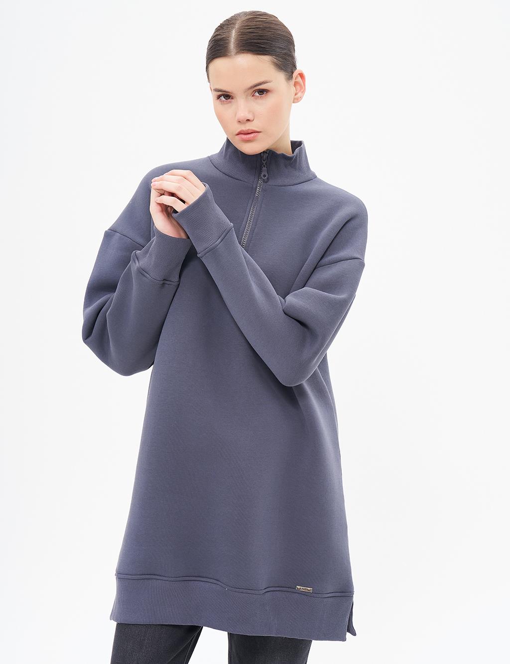 Drop-Shoulder Zip-Up Sweatshirt - Anthracite