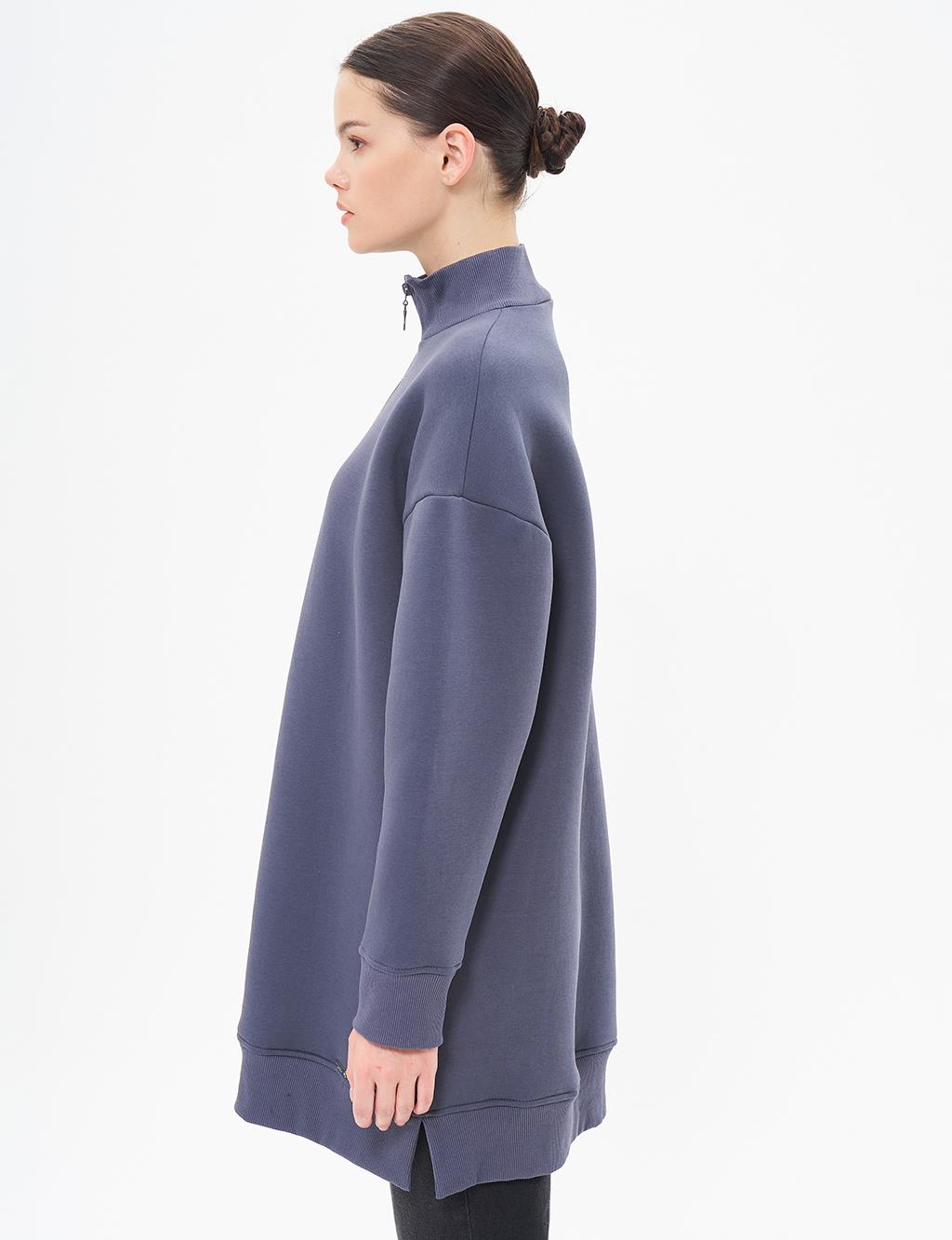Drop-Shoulder Zip-Up Sweatshirt - Anthracite