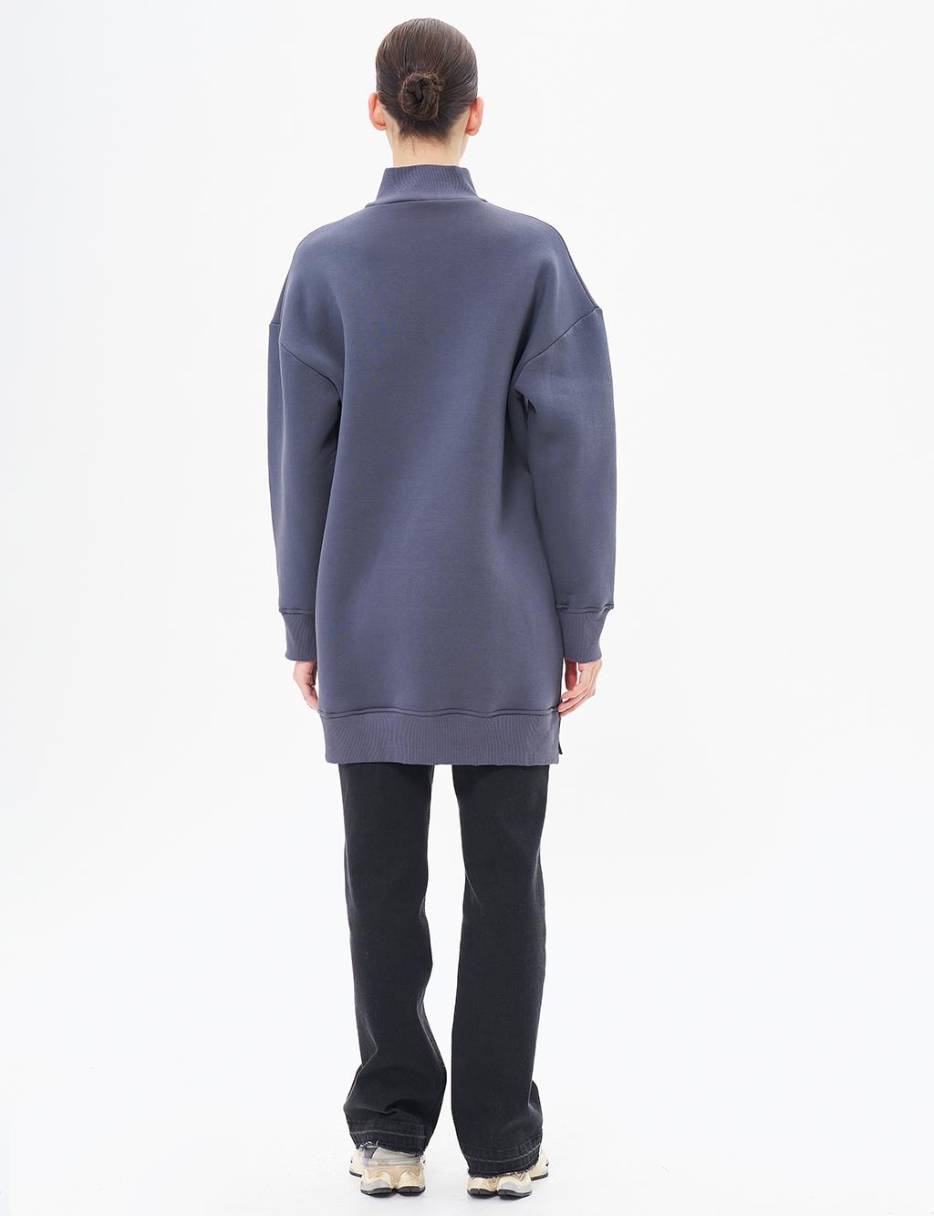 Drop-Shoulder Zip-Up Sweatshirt - Anthracite