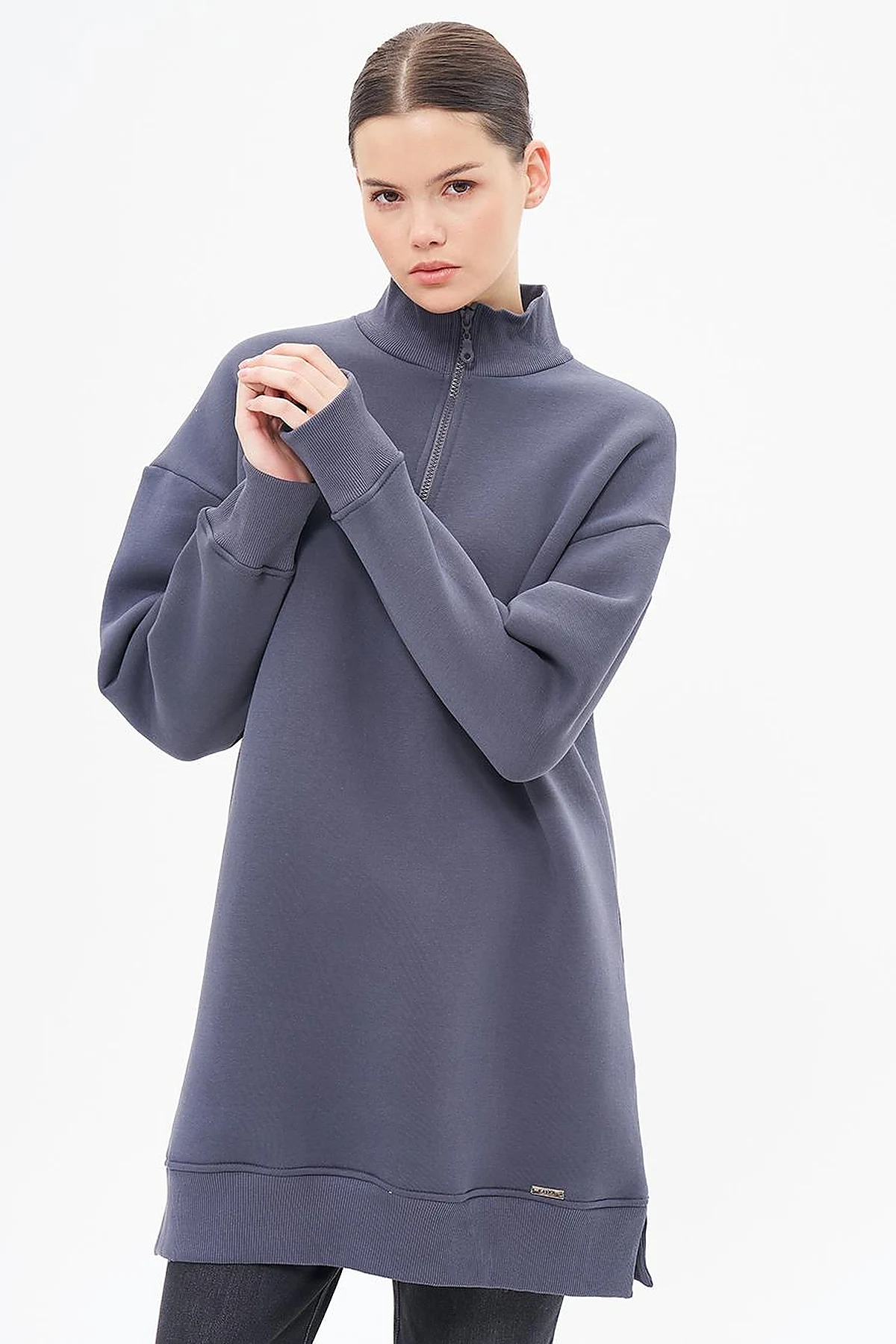 Drop-Shoulder Zip-Up Sweatshirt - Anthracite