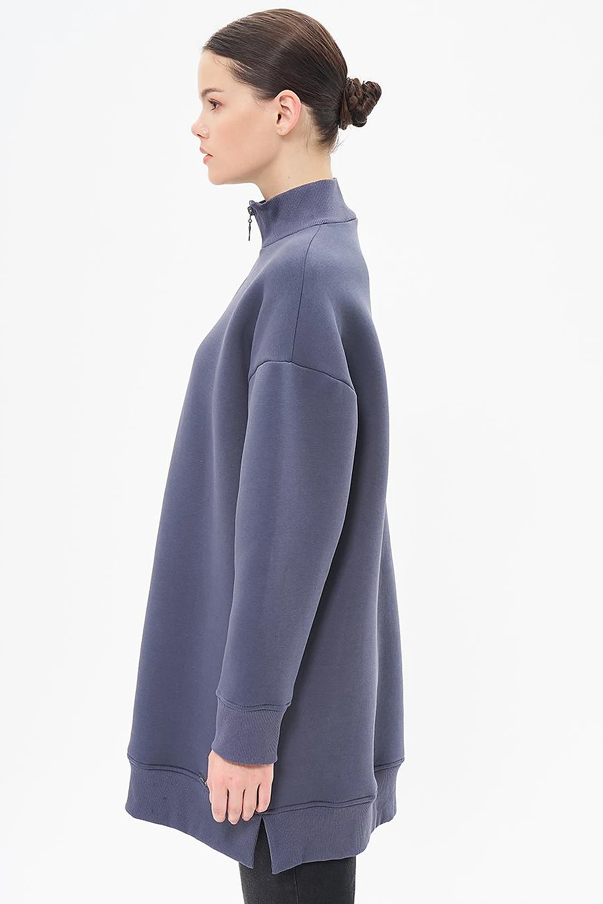 Drop-Shoulder Zip-Up Sweatshirt - Anthracite