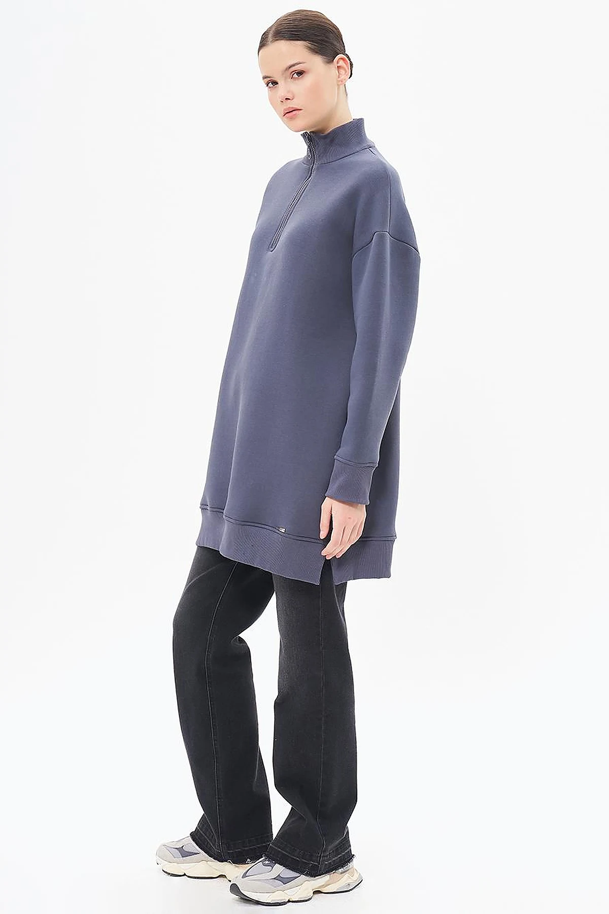 Drop-Shoulder Zip-Up Sweatshirt - Anthracite