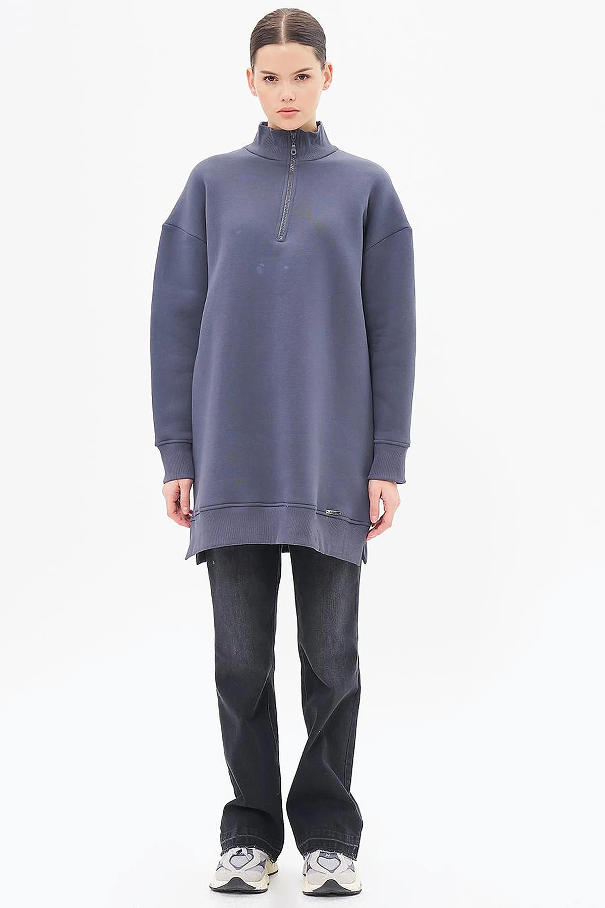 Drop-Shoulder Zip-Up Sweatshirt - Anthracite