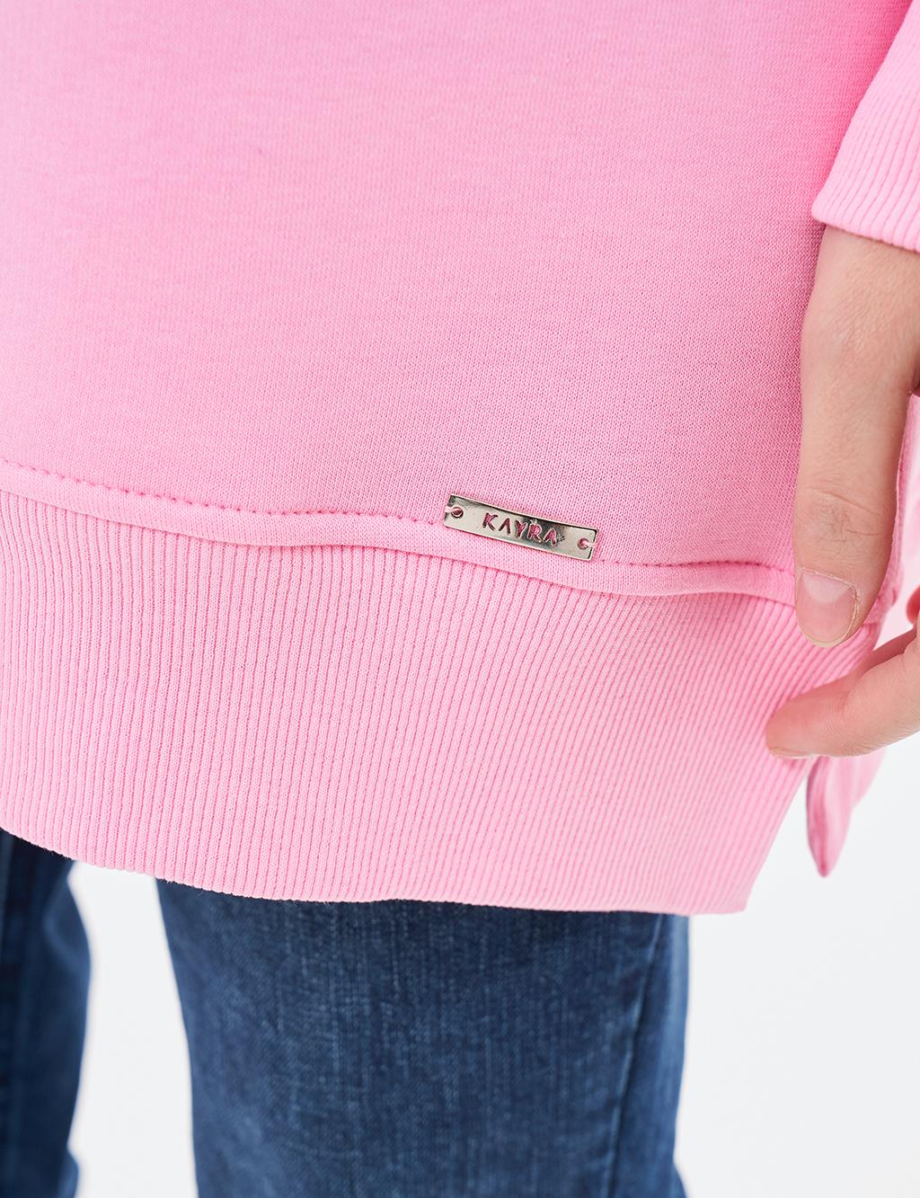 Drop-Shoulder Zip-Up Sweatshirt - Pink