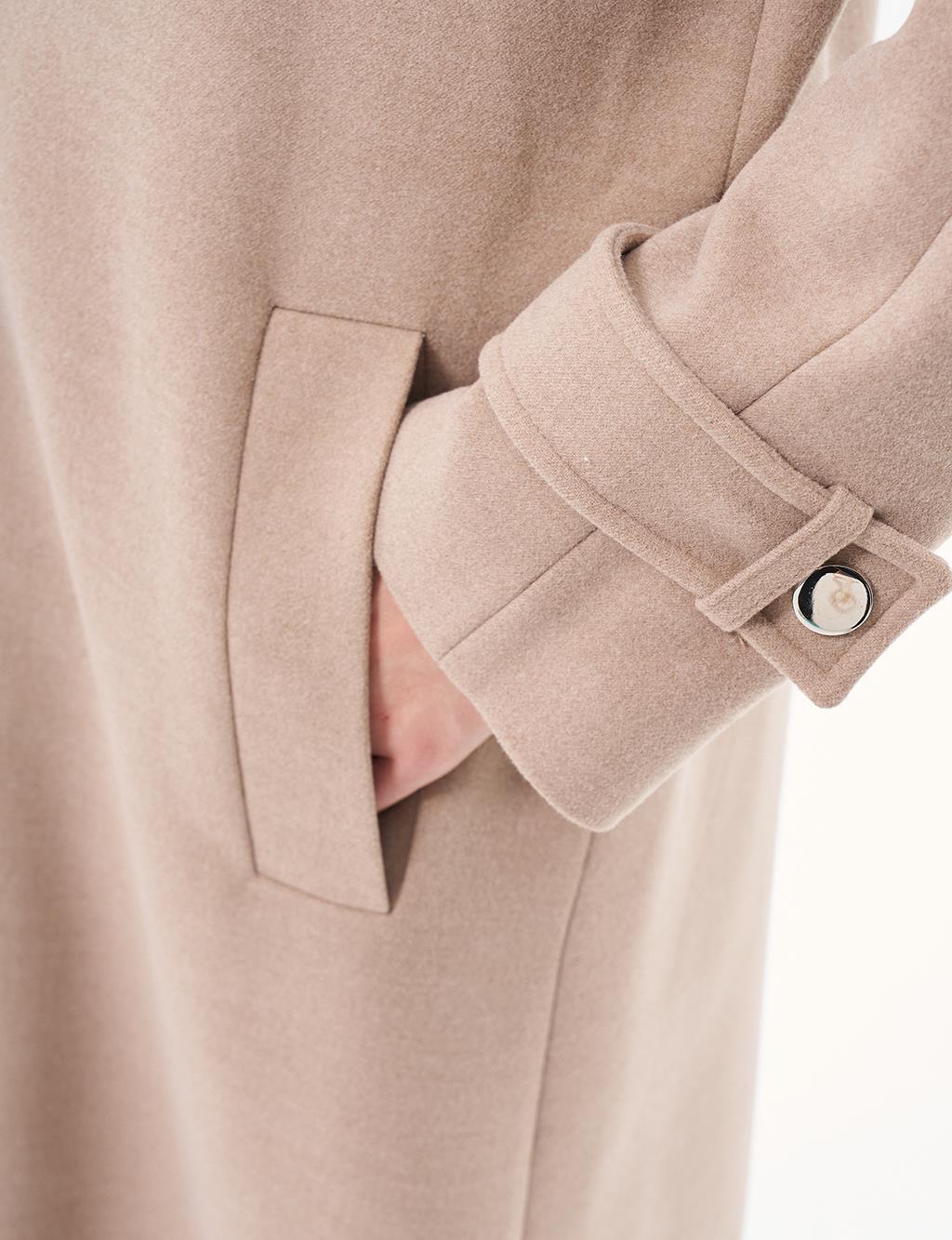 Hooded Cashew Coat Mink with Epaulettes on the Wrists 