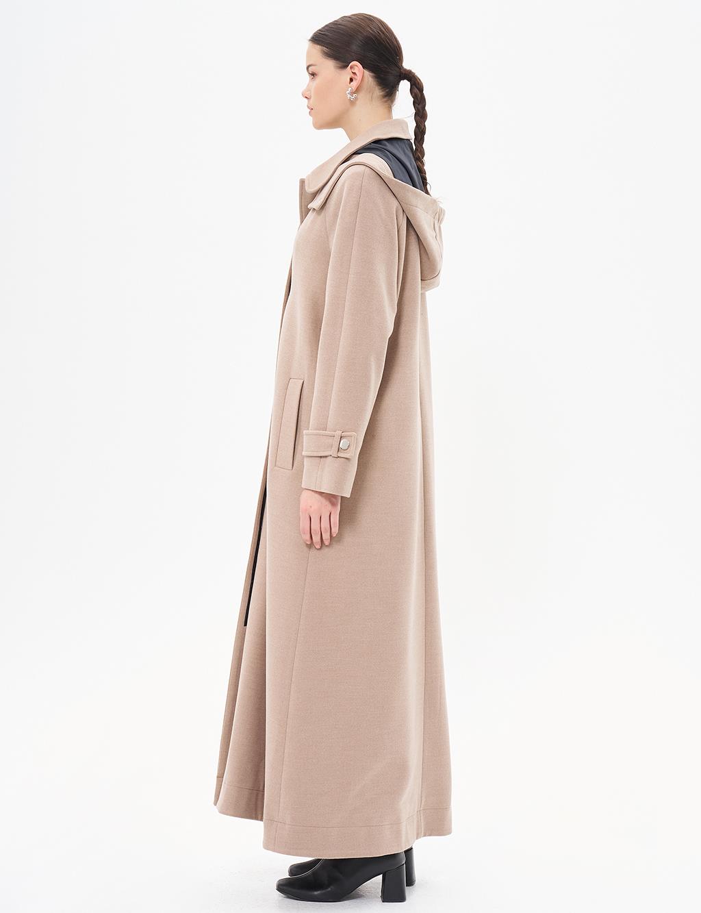 Hooded Cashew Coat Mink with Epaulettes on the Wrists 