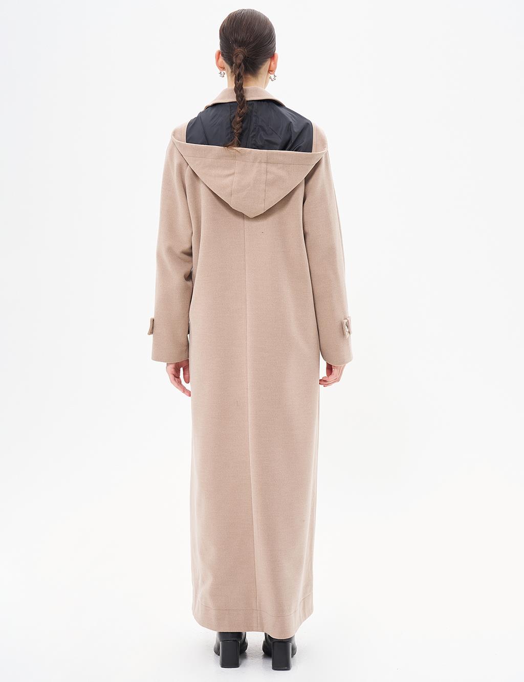 Hooded Cashew Coat Mink with Epaulettes on the Wrists 