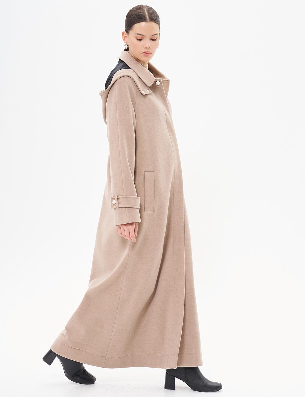 Hooded Cashew Coat Mink with Epaulettes on the Wrists 