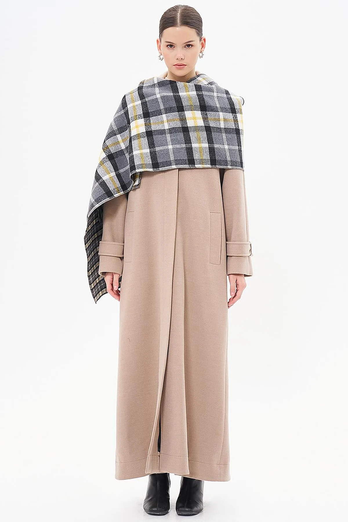 Reversible Checkered Scarf - Gray-Yellow