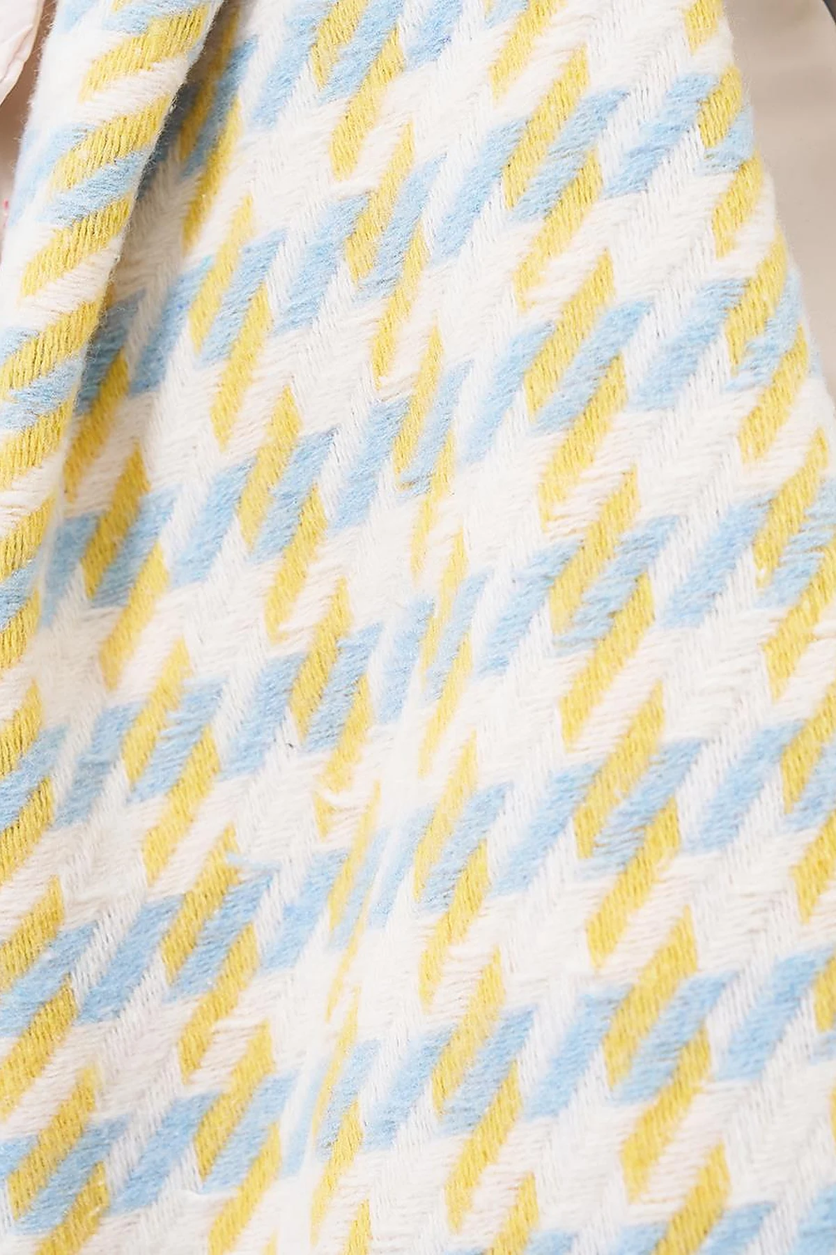 Houndstooth Patterned Scarf - Yellow-Light Blue