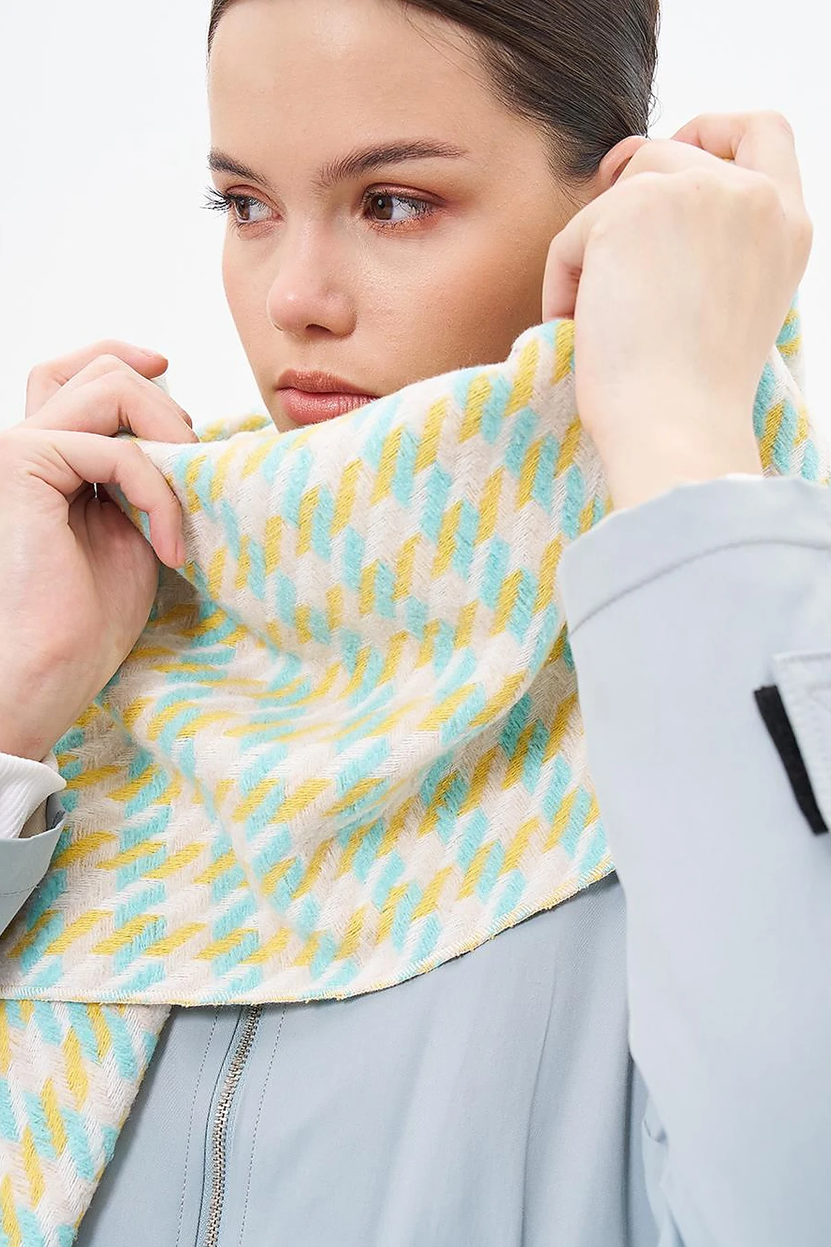 Houndstooth Patterned Scarf - Turquoise-Yellow