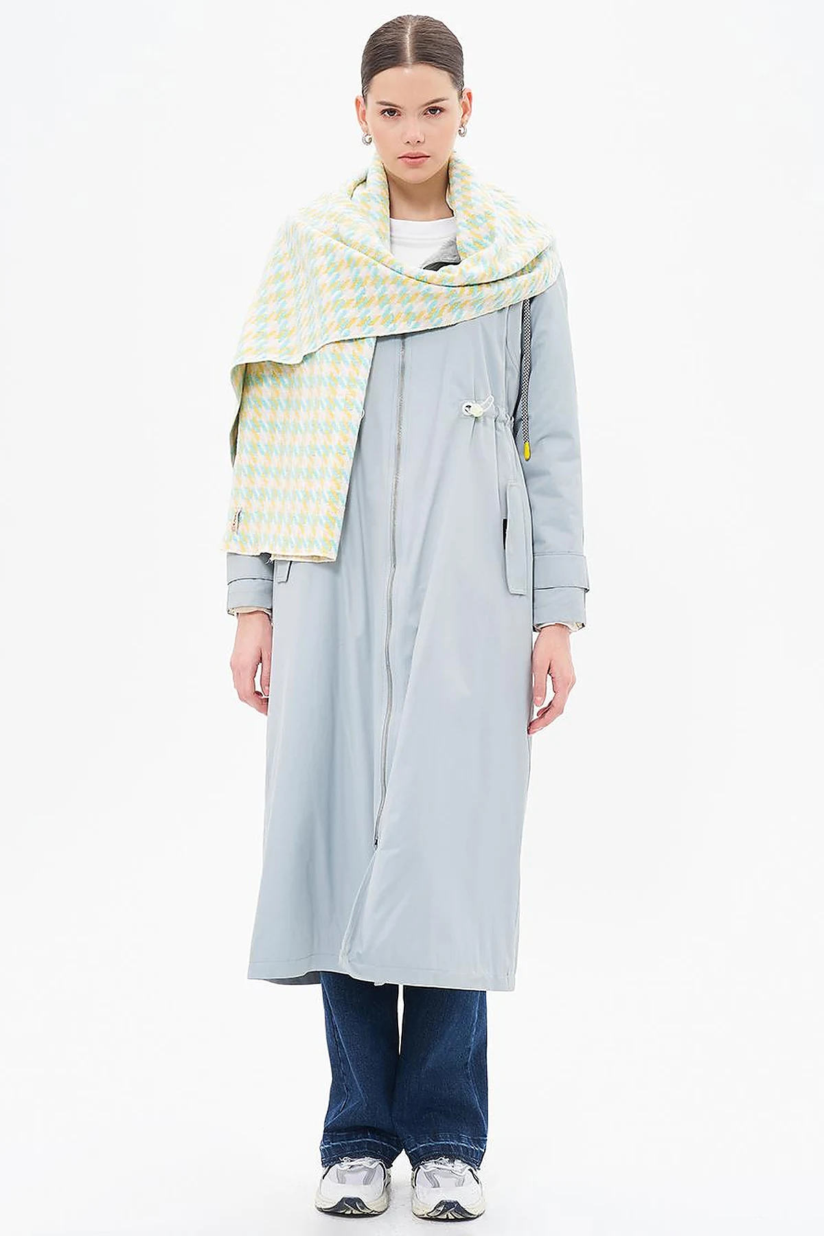 Houndstooth Patterned Scarf - Turquoise-Yellow