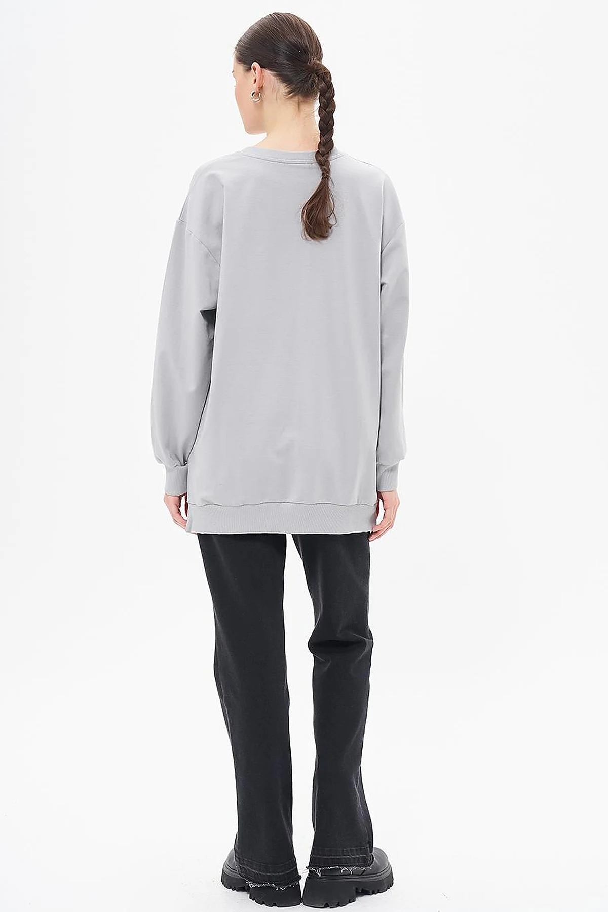 Crew Neck Drop-Shoulder Sweatshirt - Gray