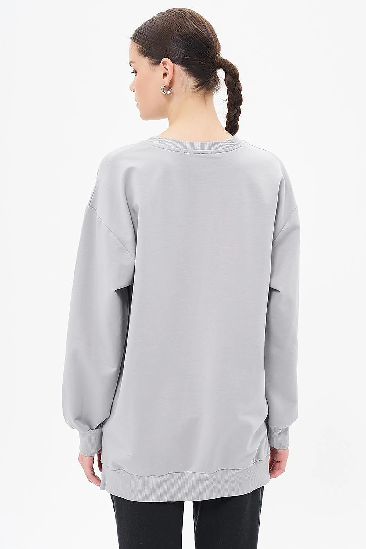 Crew Neck Drop-Shoulder Sweatshirt - Gray