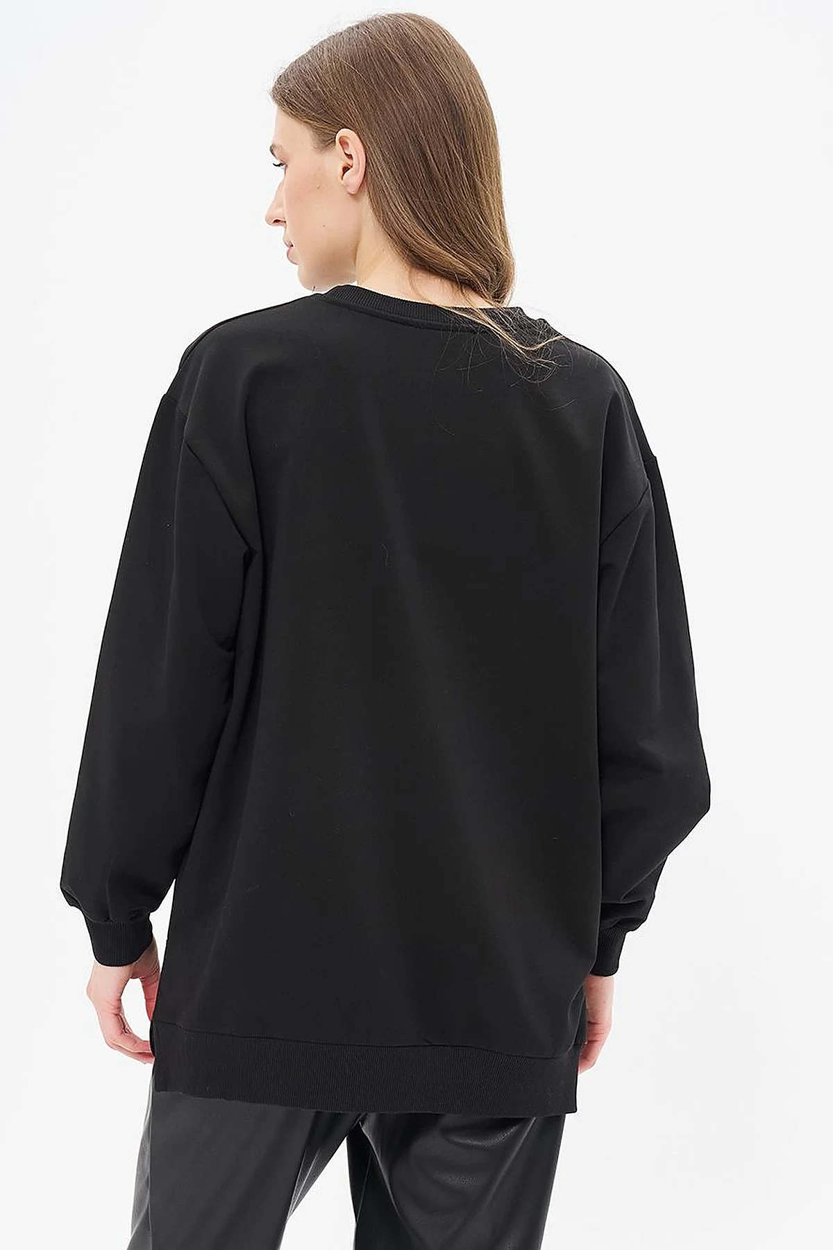 Crew Neck Drop-Shoulder Sweatshirt - Black