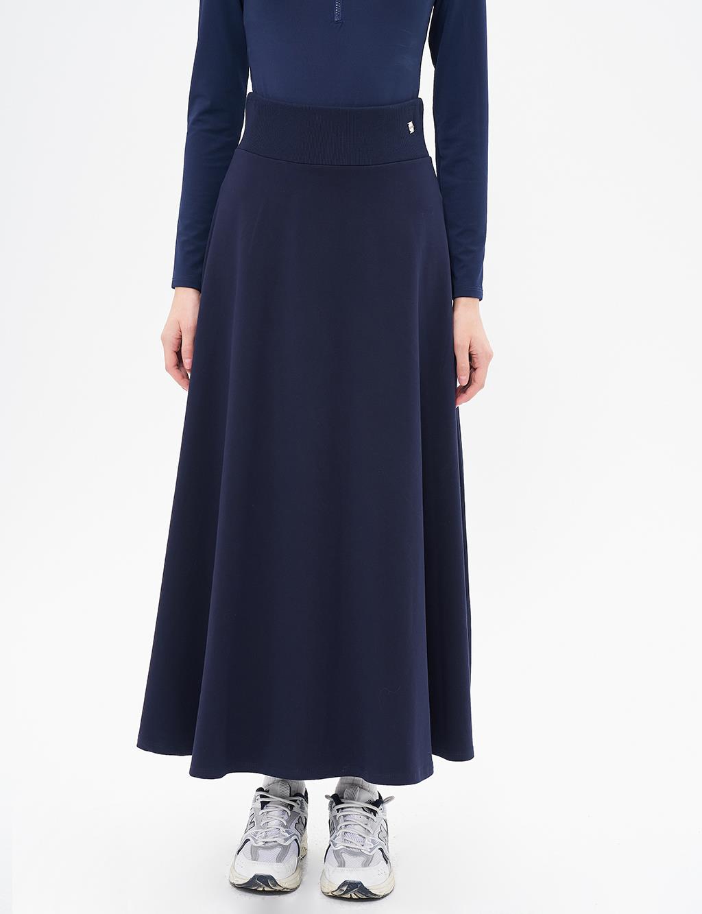 High Waist Flared Skirt Navy Blue