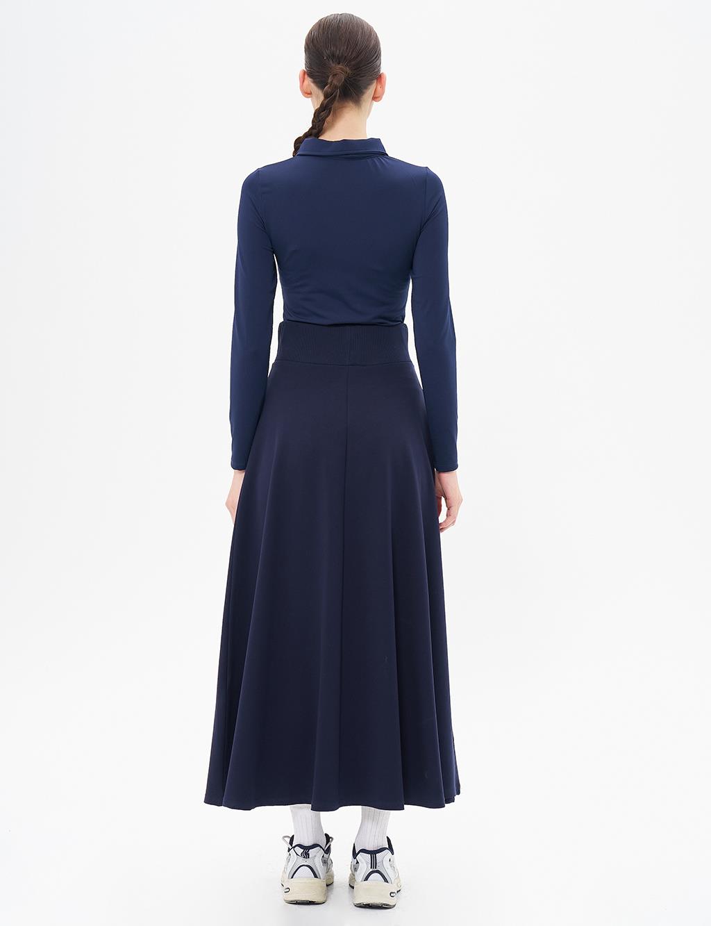 High Waist Flared Skirt Navy Blue