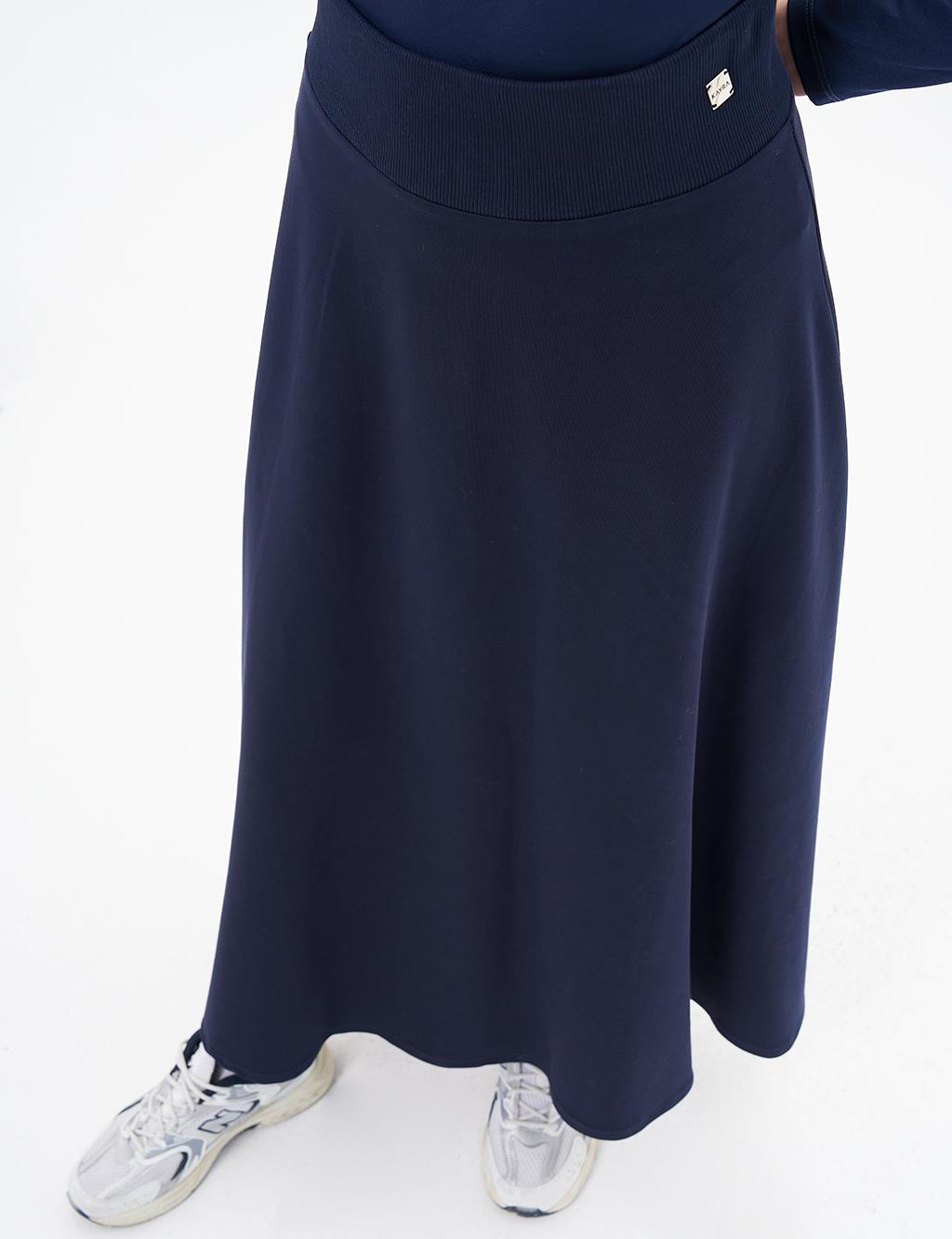 High Waist Flared Skirt Navy Blue