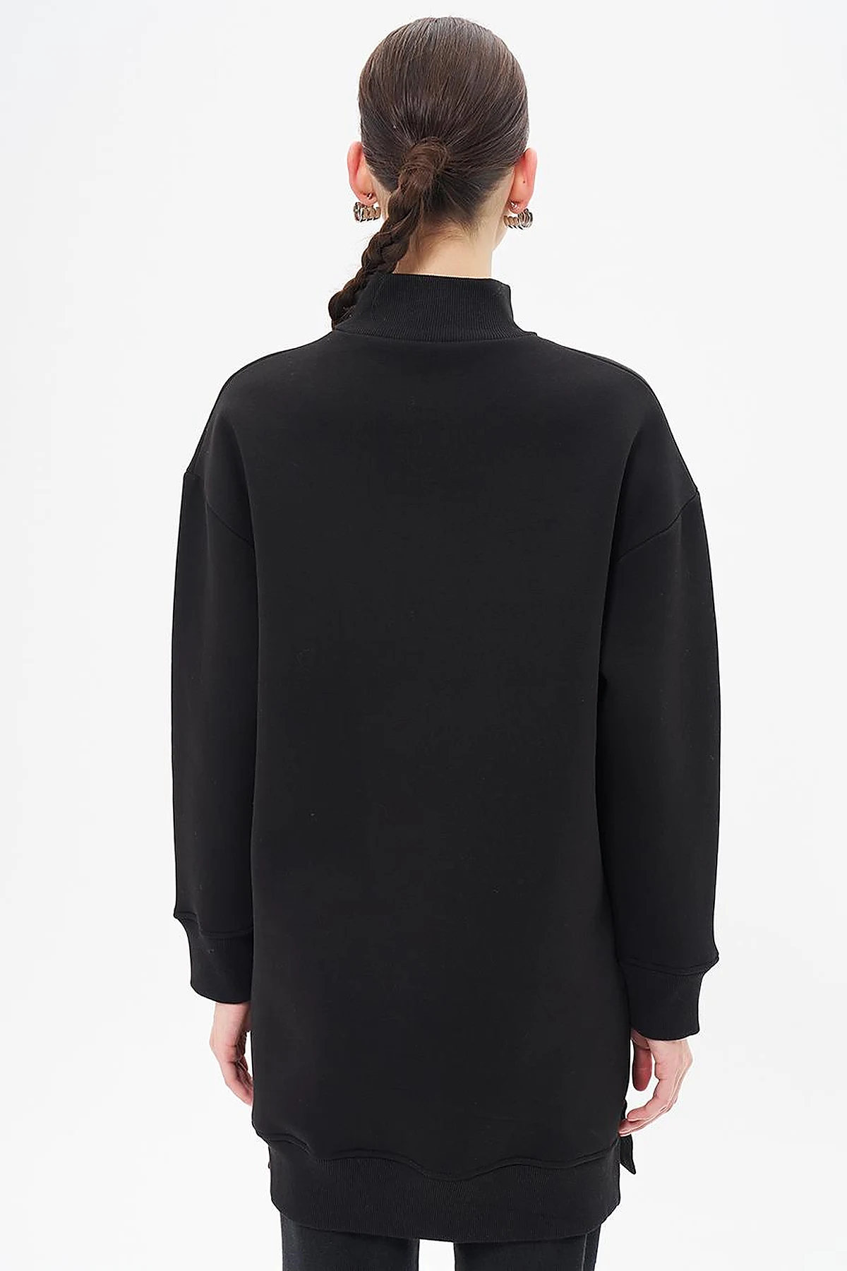 Drop-Shoulder Zip-Up Sweatshirt - Black