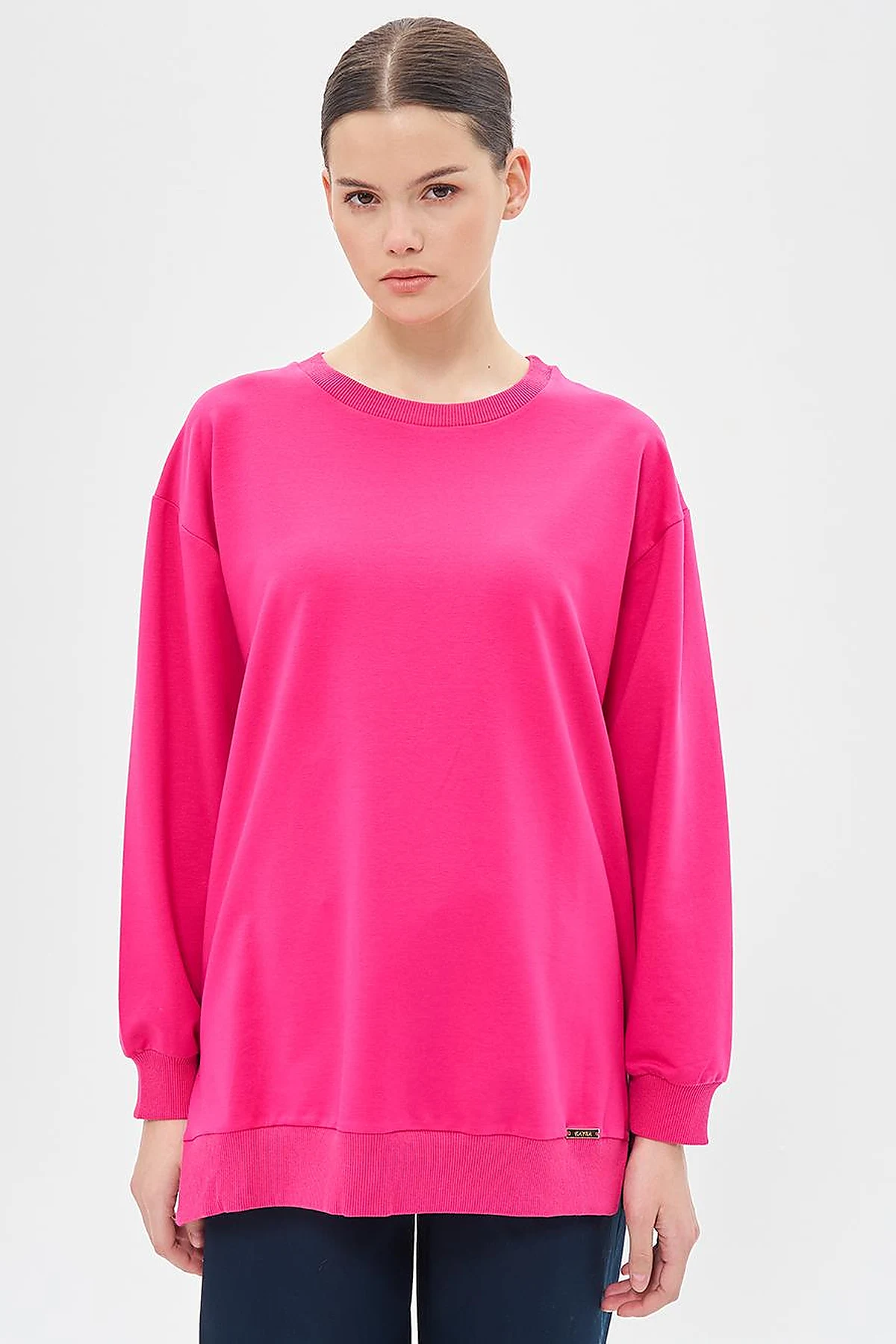 Crew Neck Drop-Shoulder Sweatshirt - Fuchsia