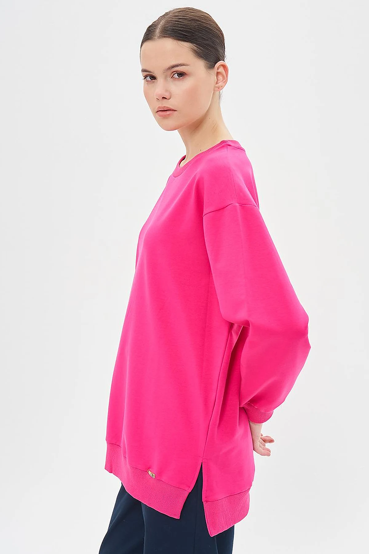 Crew Neck Drop-Shoulder Sweatshirt - Fuchsia