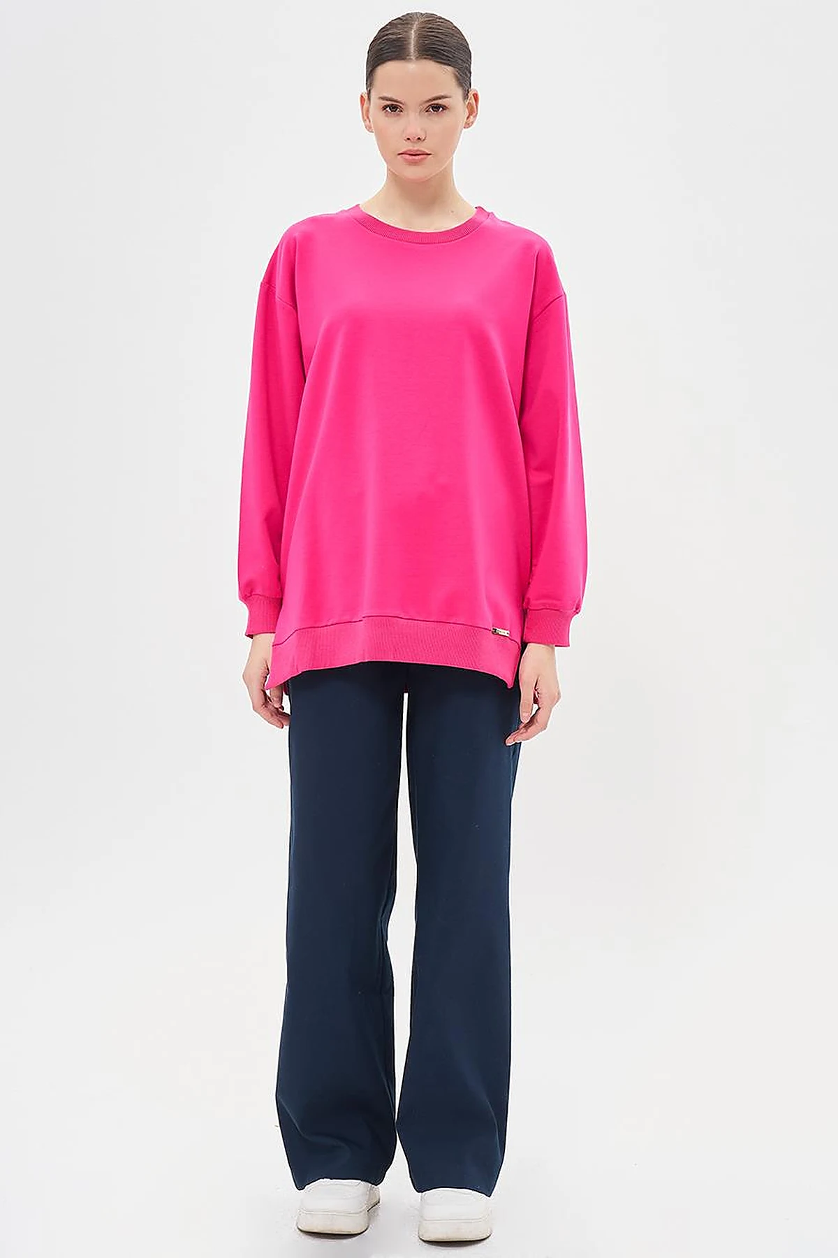 Crew Neck Drop-Shoulder Sweatshirt - Fuchsia