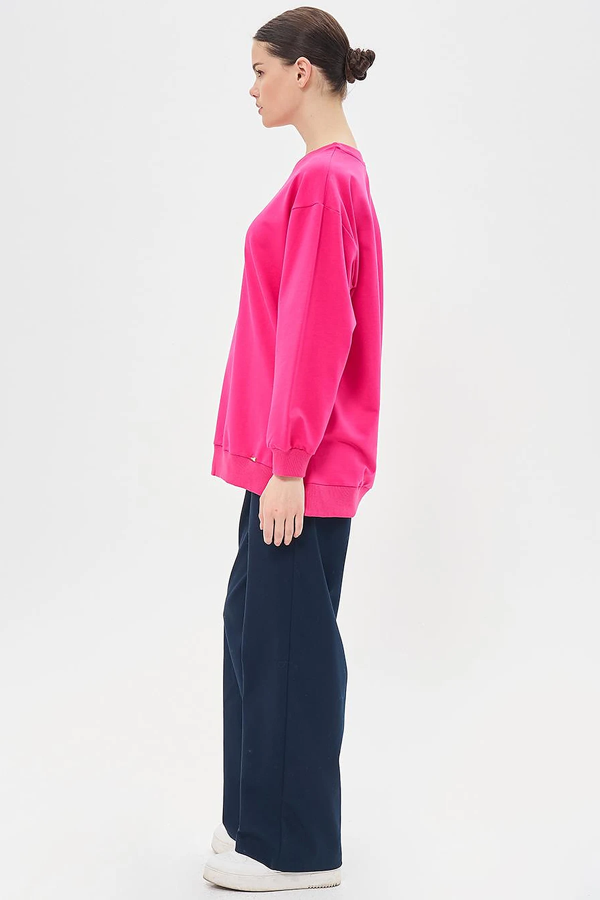 Crew Neck Drop-Shoulder Sweatshirt - Fuchsia