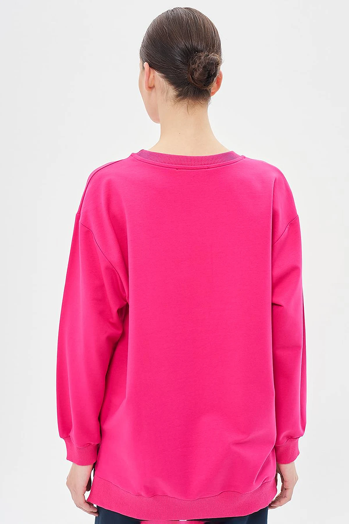 Crew Neck Drop-Shoulder Sweatshirt - Fuchsia