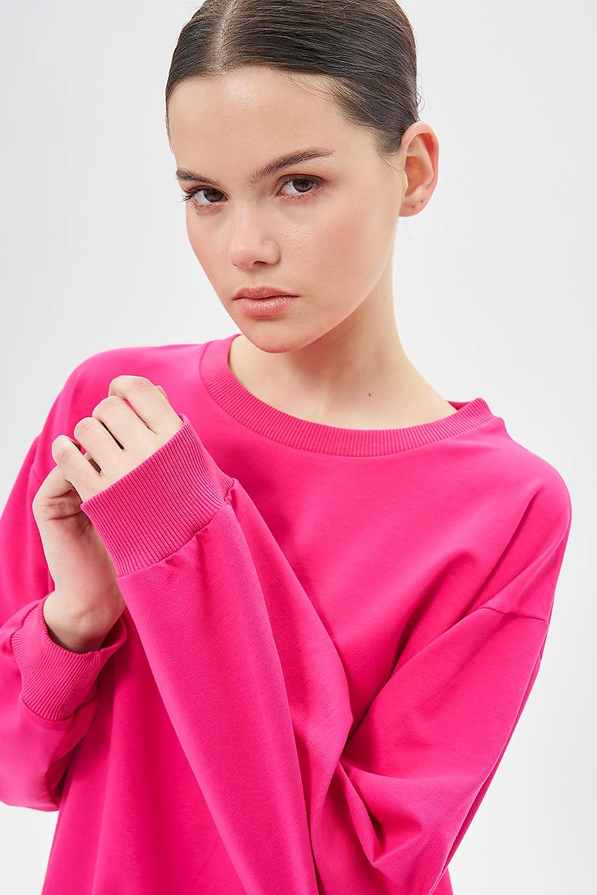 Crew Neck Drop-Shoulder Sweatshirt - Fuchsia