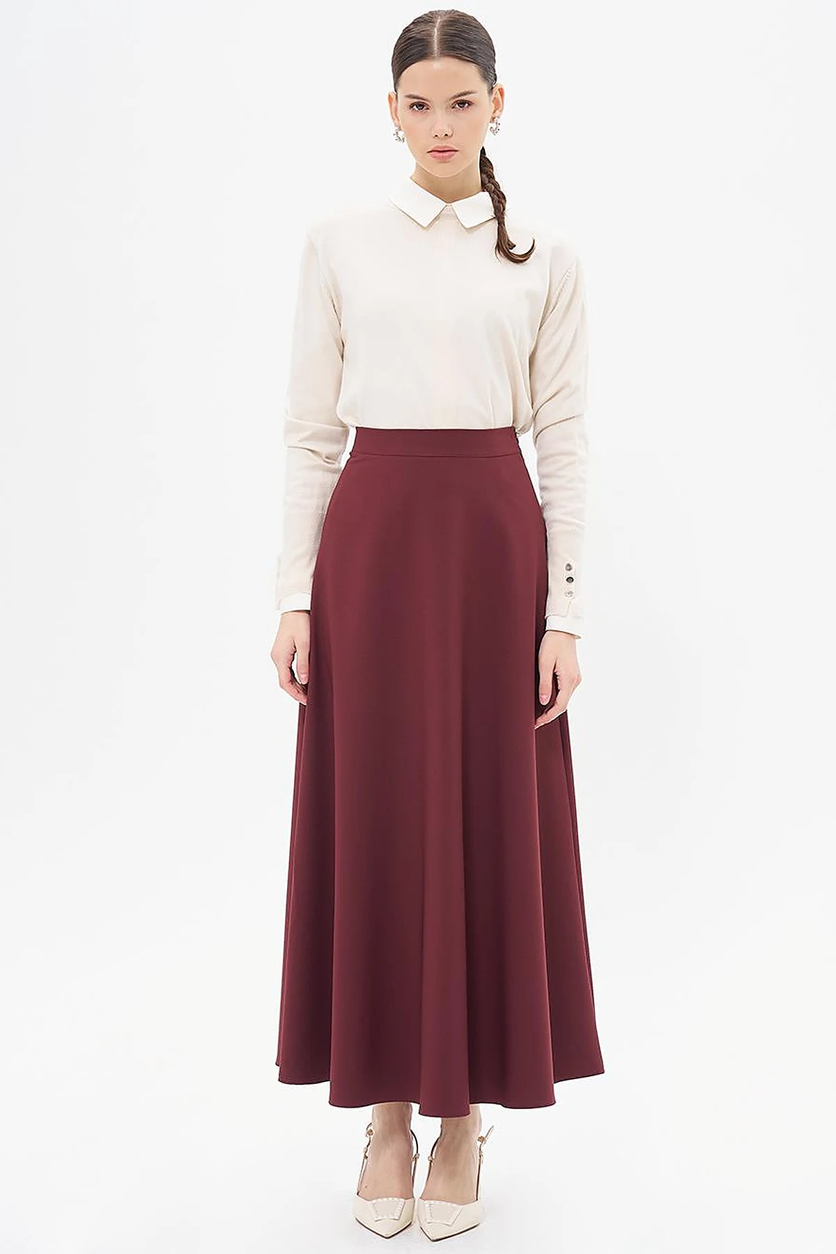 Basic Flared Skirt Burgundy