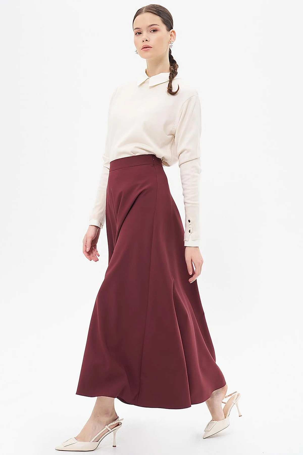 Basic Flared Skirt Burgundy