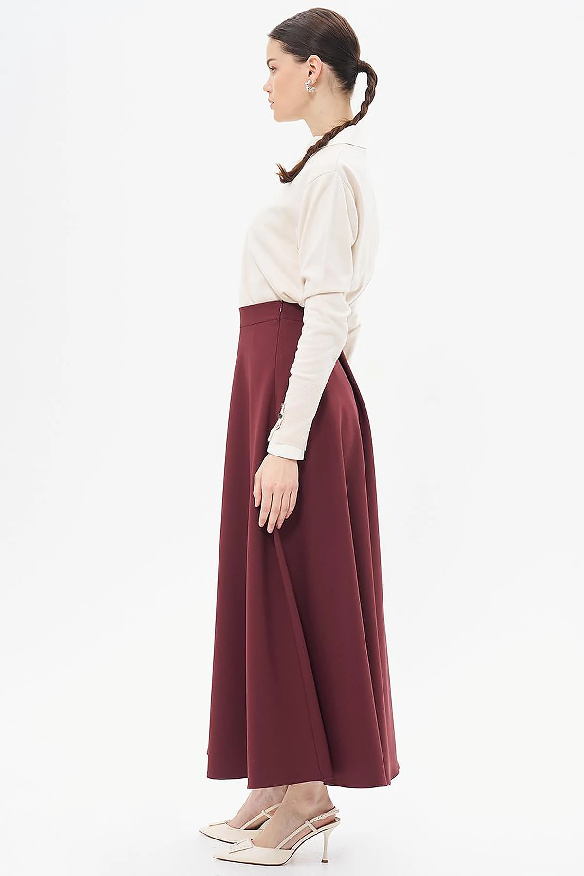 Basic Flared Skirt Burgundy