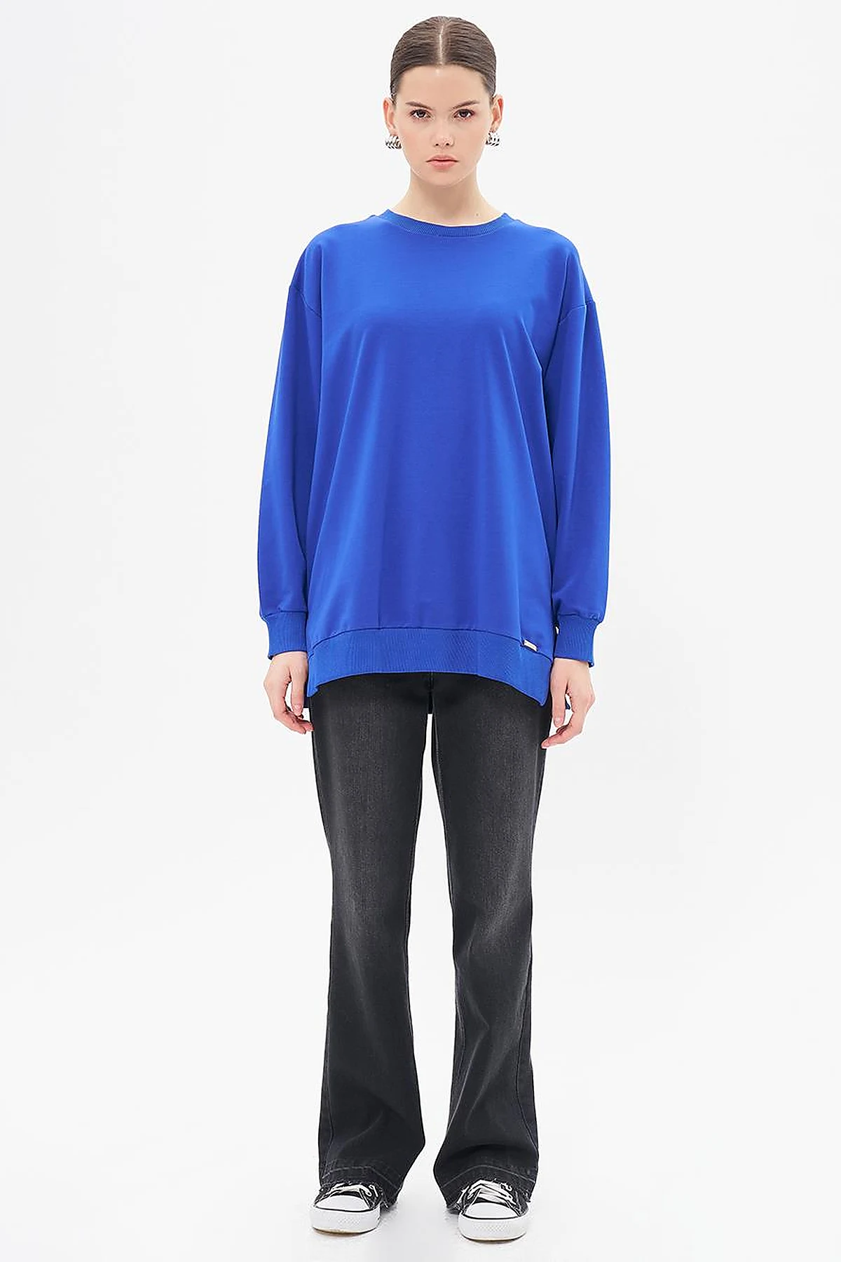 Crew Neck Drop-Shoulder Sweatshirt - Cobalt Blue