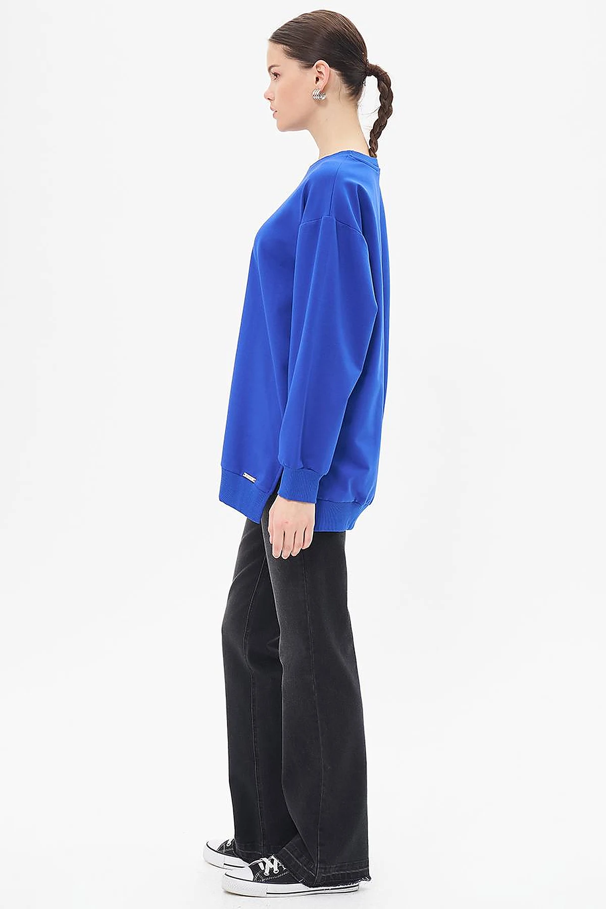 Crew Neck Drop-Shoulder Sweatshirt - Cobalt Blue