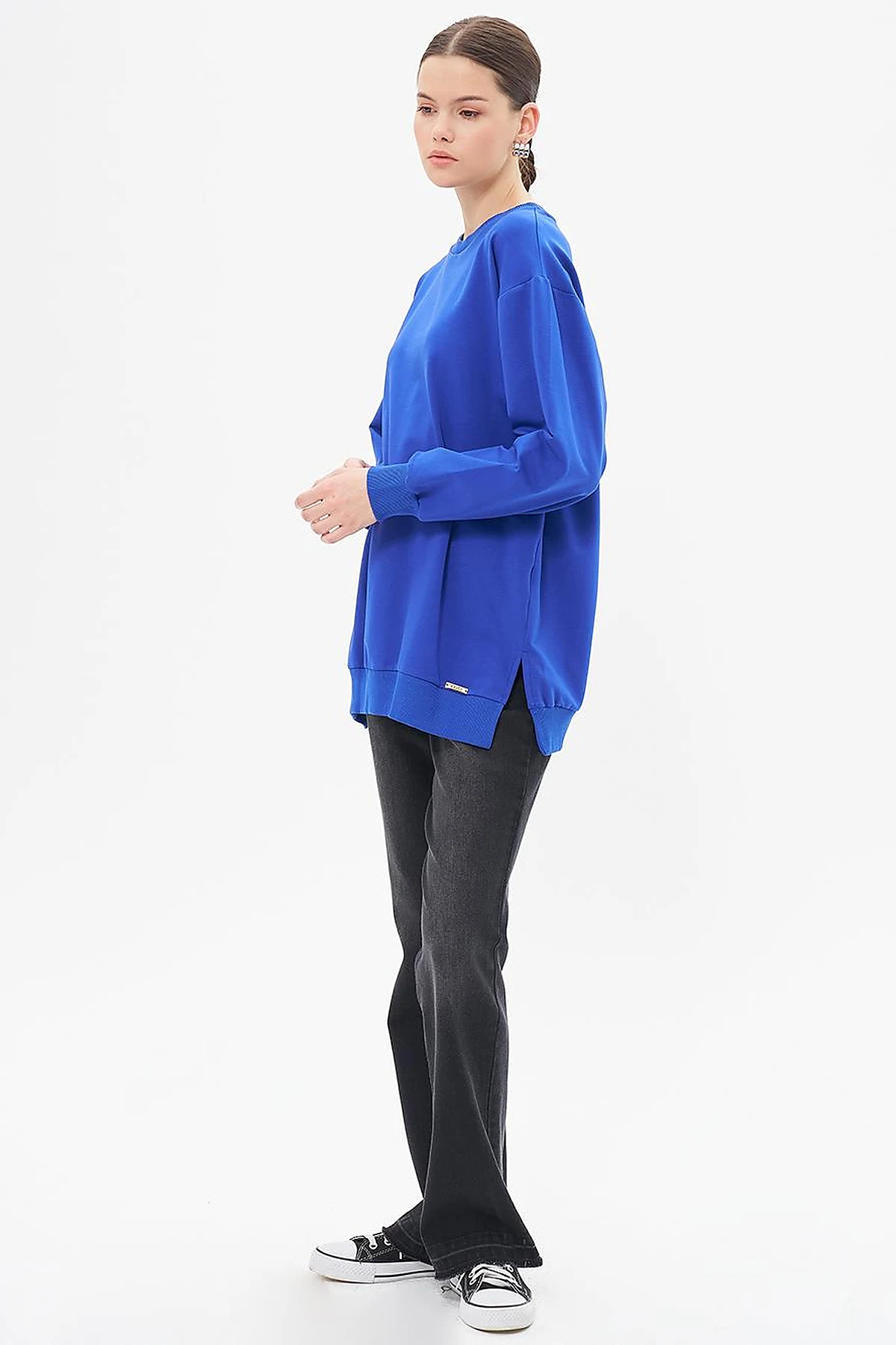 Crew Neck Drop-Shoulder Sweatshirt - Cobalt Blue