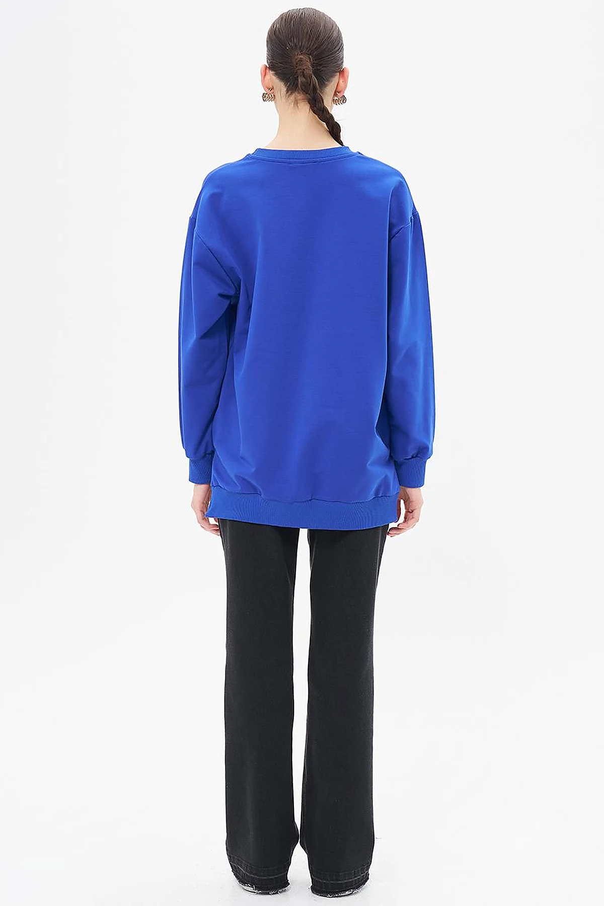 Crew Neck Drop-Shoulder Sweatshirt - Cobalt Blue