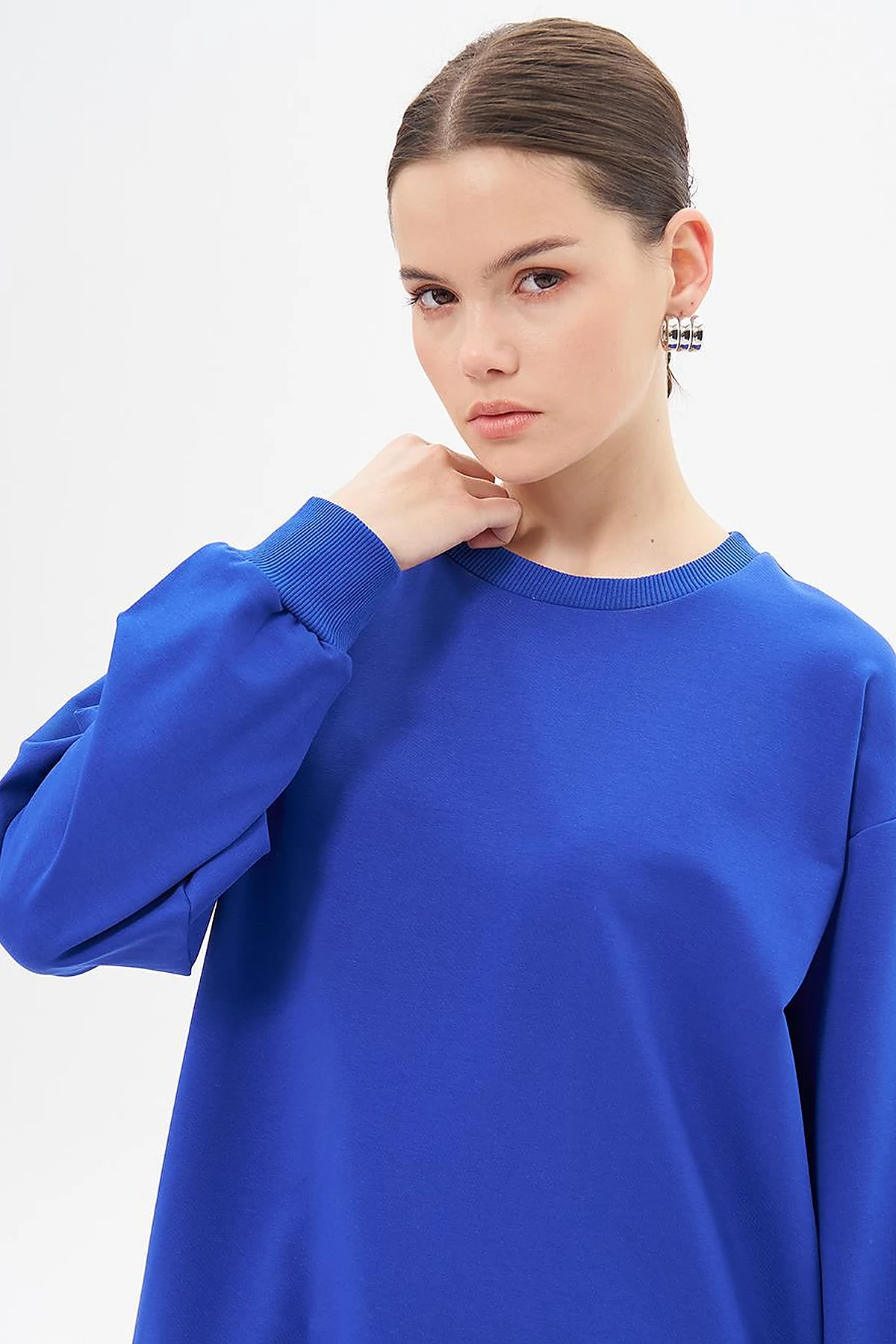 Crew Neck Drop-Shoulder Sweatshirt - Cobalt Blue