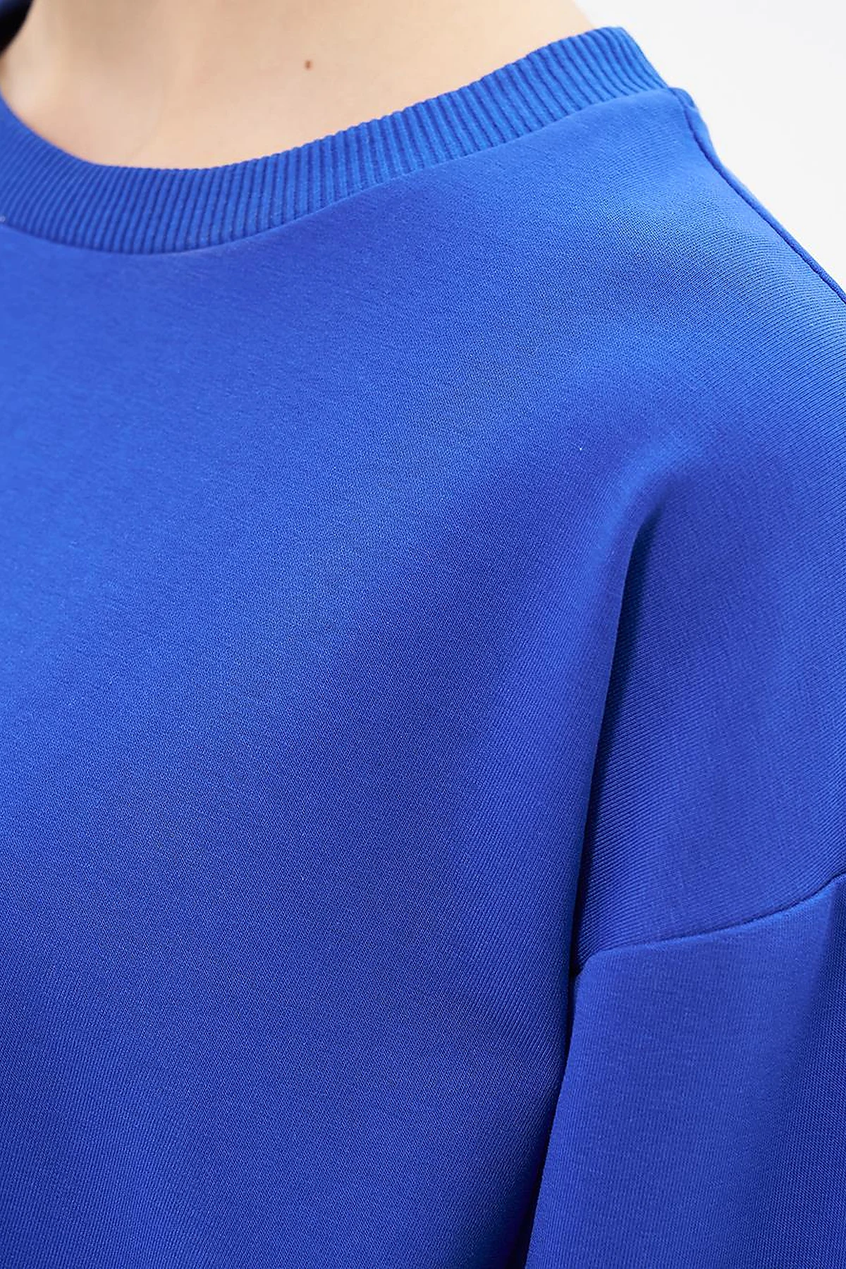 Crew Neck Drop-Shoulder Sweatshirt - Cobalt Blue