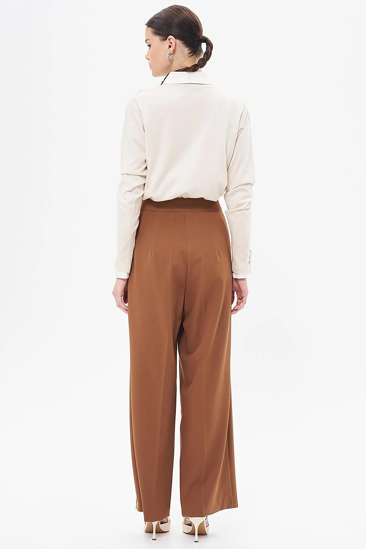 Iron-On Wide Leg Trousers Dark Brown 